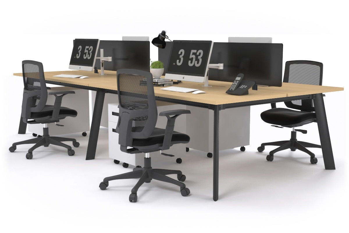 4-Person Black Frame Workstation with Cable Management - 1600L x 800W Office Desk for Team Collaboration | Perfect for Open Offices, Coworking Spaces & Home Offices