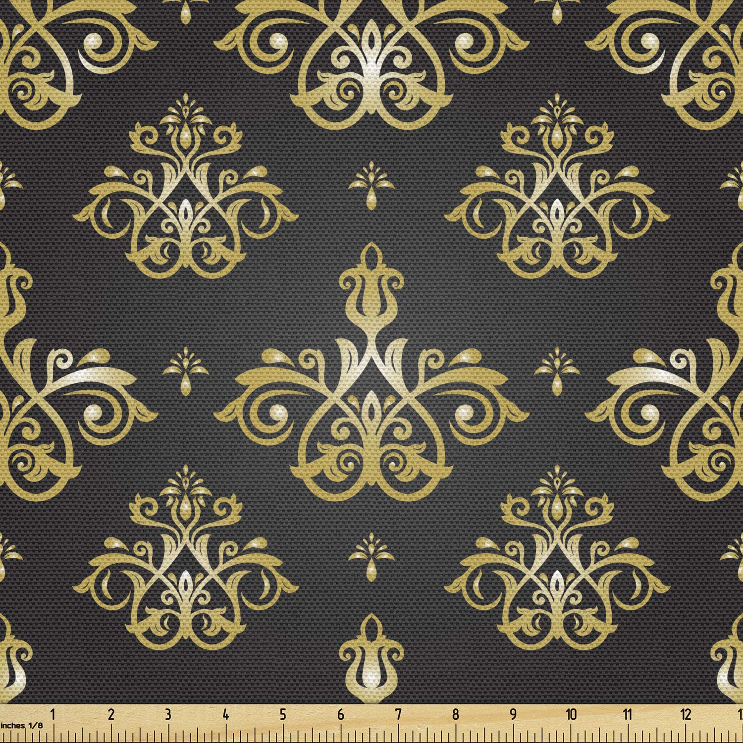 Ambesonne Yellow Damask Fabric - Venetian Floral Upholstery for Home Decor