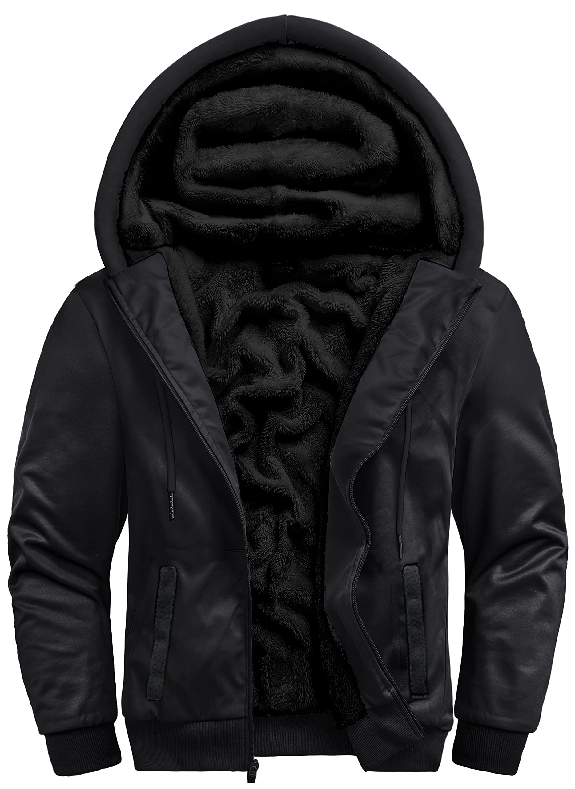 Little Beauty Men's Hooded Full Zip Fleece Jacket - Sherpa Lined Heavyweight Winter Sweatshirt for Outdoor Activities & Casual Wear