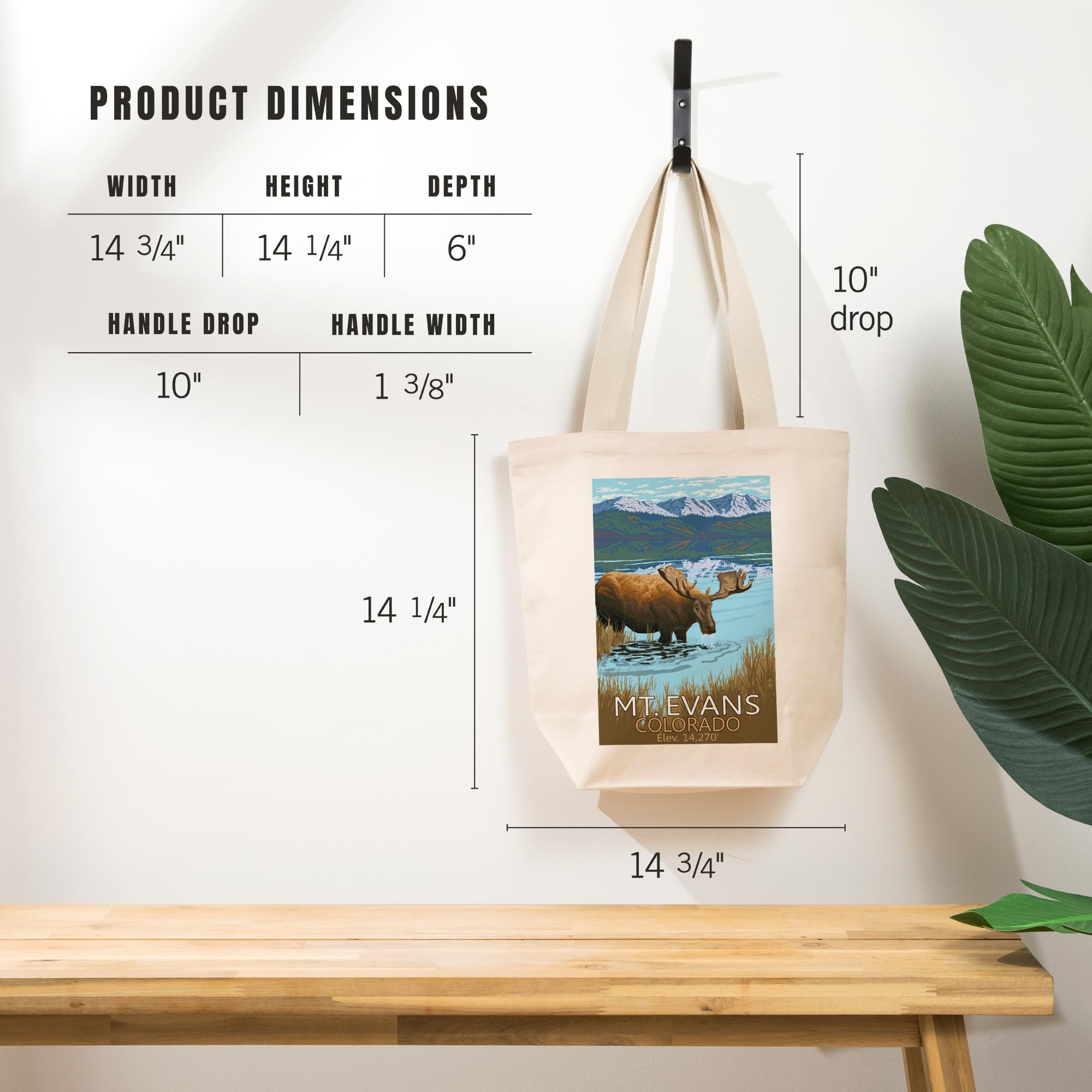 Lantern Press Mt. Evans Colorado 14,270ft Moose and Lake Cotton Canvas Reusable Tote Bag - Eco-Friendly Shopping & Beach Tote for Groceries, Books & Travel