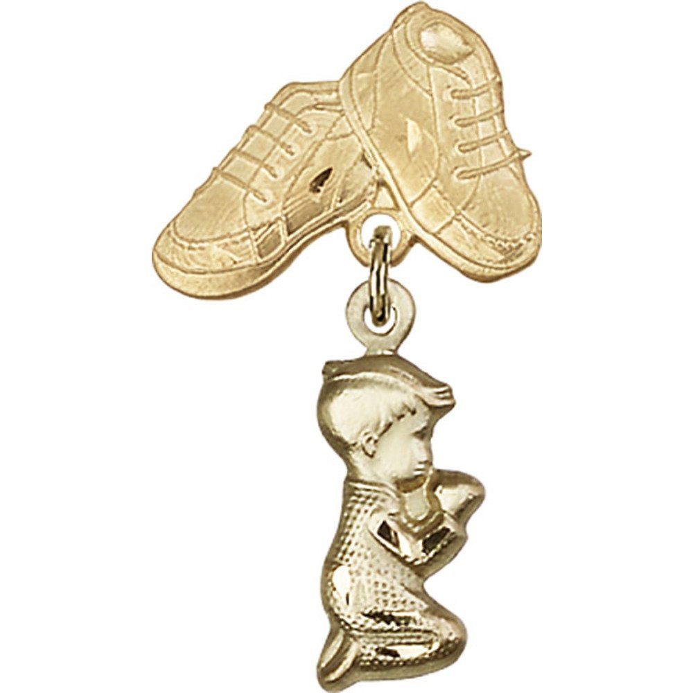 Gold Filled Baby Badge with Praying Boy Charm & Baby Boots Pin - 1.25
