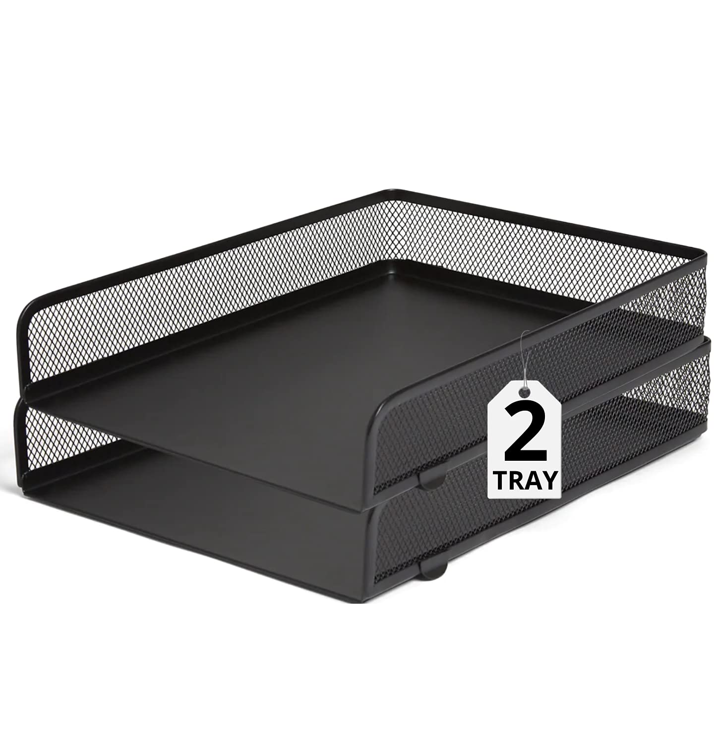 Stackable Front-Load Mesh Desk Letter Trays - 2 Pack Black Office Organizer for Mail, Documents & Paperwork | Perfect for Home Office, School & Workplace Organization