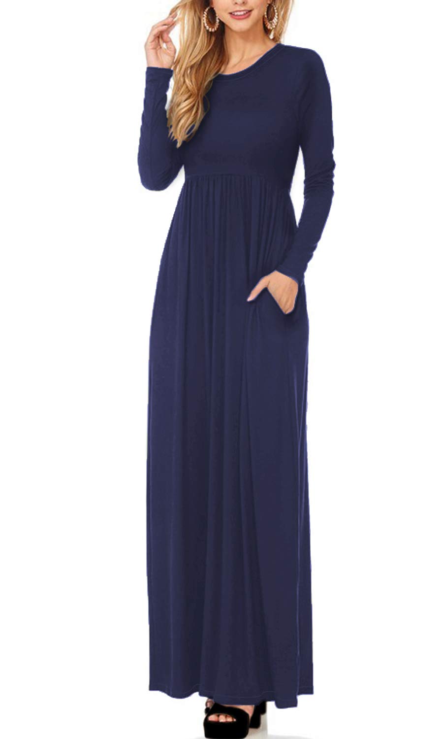 H&C Women's Casual Long Sleeve & Short Sleeve Maxi Dresses - Loose Fit Plain Design with Pockets | Perfect for Summer, Beach, Travel and Everyday Wear