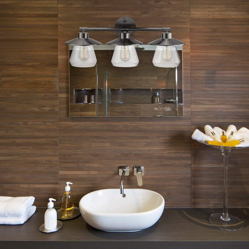 Globe Electric 51495 Nate 5-Piece Modern Bathroom Set in Brushed Steel - Vanity Lights, Towel Ring, Robe Hook & Toilet Paper Holder (Bulbs Not Included) - Perfect for Bathroom Renovation & Home Decor