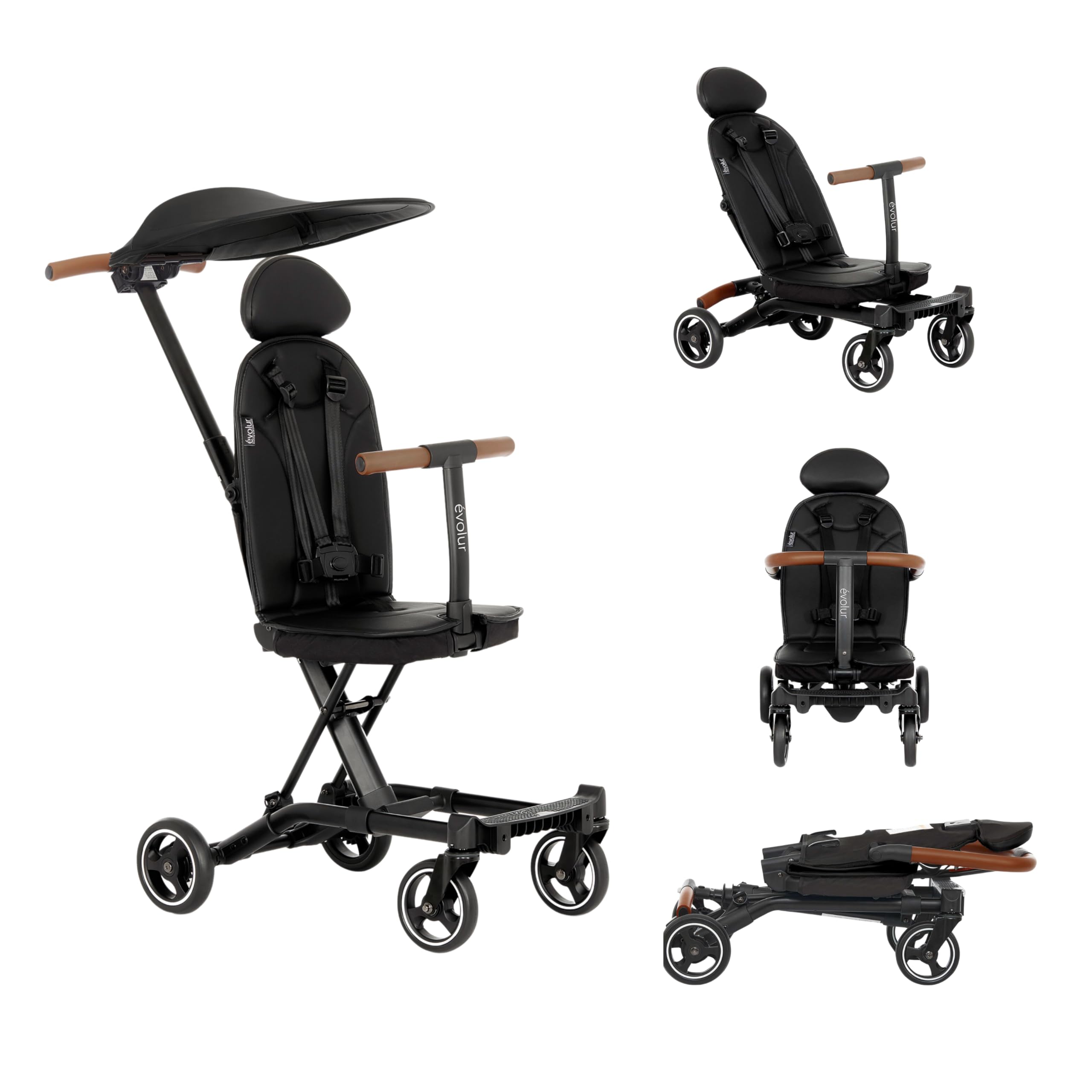 Evolur Cruise Rider Lightweight Compact Fold Stroller with Canopy - Easy to Carry Travel Stroller for Toddlers - Perfect for Air Travel, Shopping & Daily Walks (Noir Black)