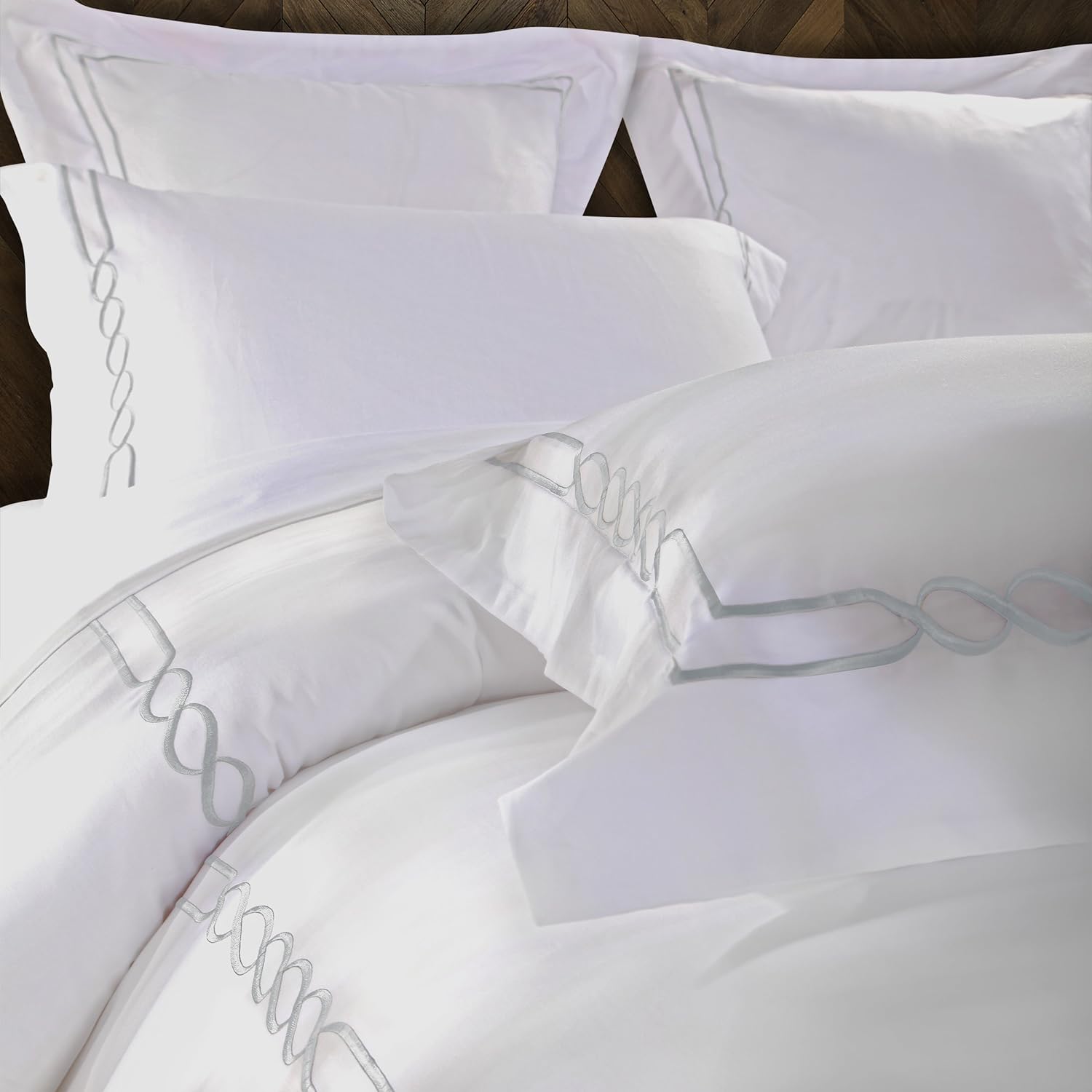 Lorenz Cotton Embroidered Duvet Cover Set - Queen Size, 3-Piece Luxury Bedding Set with Floral Design for Master Bedroom & Guest Room Decor