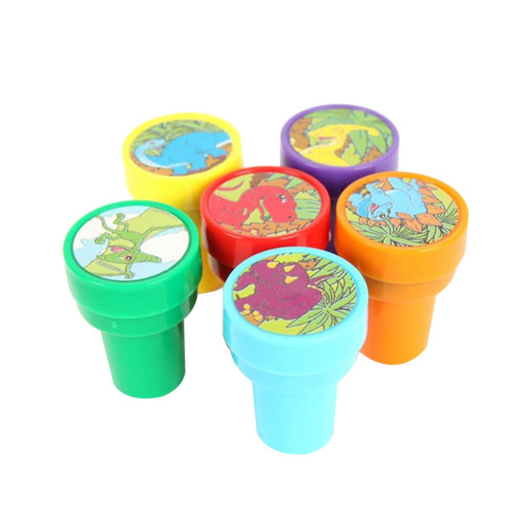 Ruzida 6-Piece Dinosaur Stamp Set - Colorful Pre-Inked Stamps for DIY Crafts, Kids Art Projects, Teacher Rewards & Treasure Box Prizes - Perfect for Classroom Activities, Birthday Party Favors and Creative Play