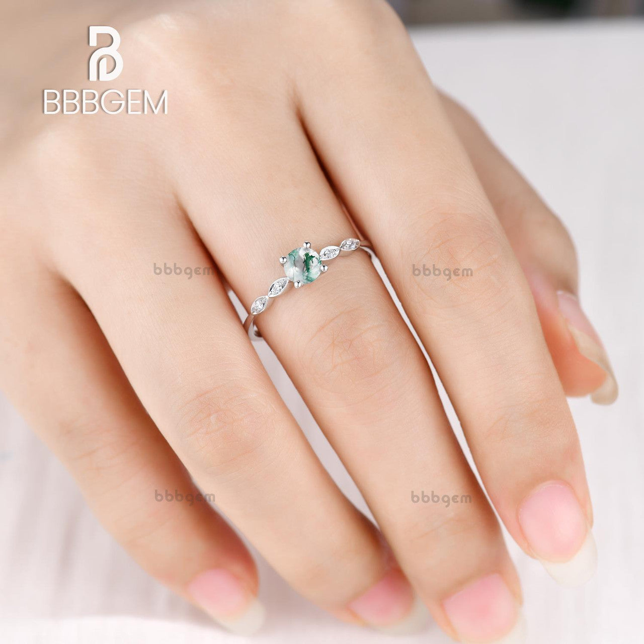 Natural Moss Agate Ring for Women - Rose Gold Diamond Wedding Band, Bridal Jewelry, Engagement Ring - Perfect for Weddings, Anniversaries & Special Occasions