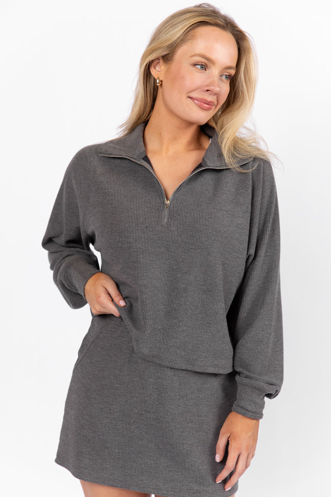 Premium Charcoal Quarter Zip Ribbed Knit Pullover for Men & Women | Cozy Winter Layering Top | Perfect for Casual Outfits, Office Wear & Outdoor Activities