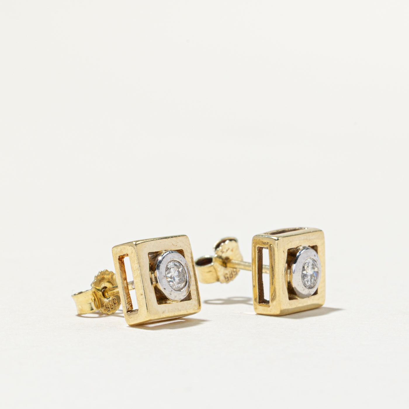 14K Gold Bezel Set Diamond Square Stud Earrings | 0.20ctw | Perfect for Weddings, Anniversaries & Special Occasions