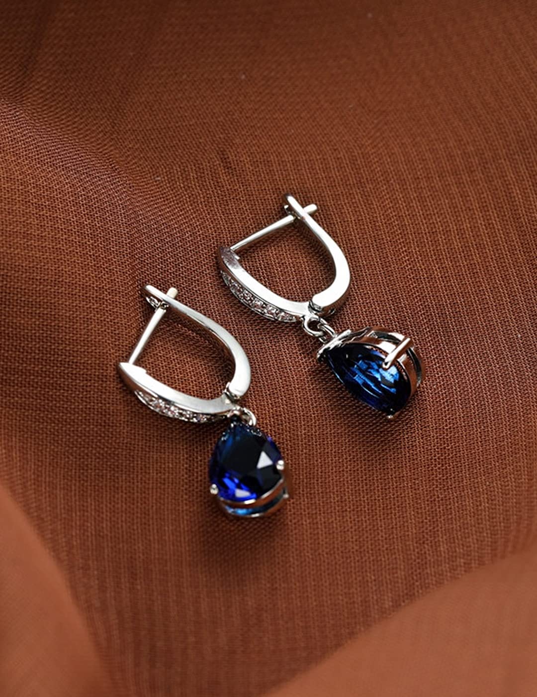 Yellow Chimes Drop Earrings for Women & Girls | Silver Tone Blue Crystal Teardrop Studded Dangle Earrings | Birthday & Anniversary Gift for Wife, Daughter, Sister | Perfect for Parties, Weddings & Everyday Wear