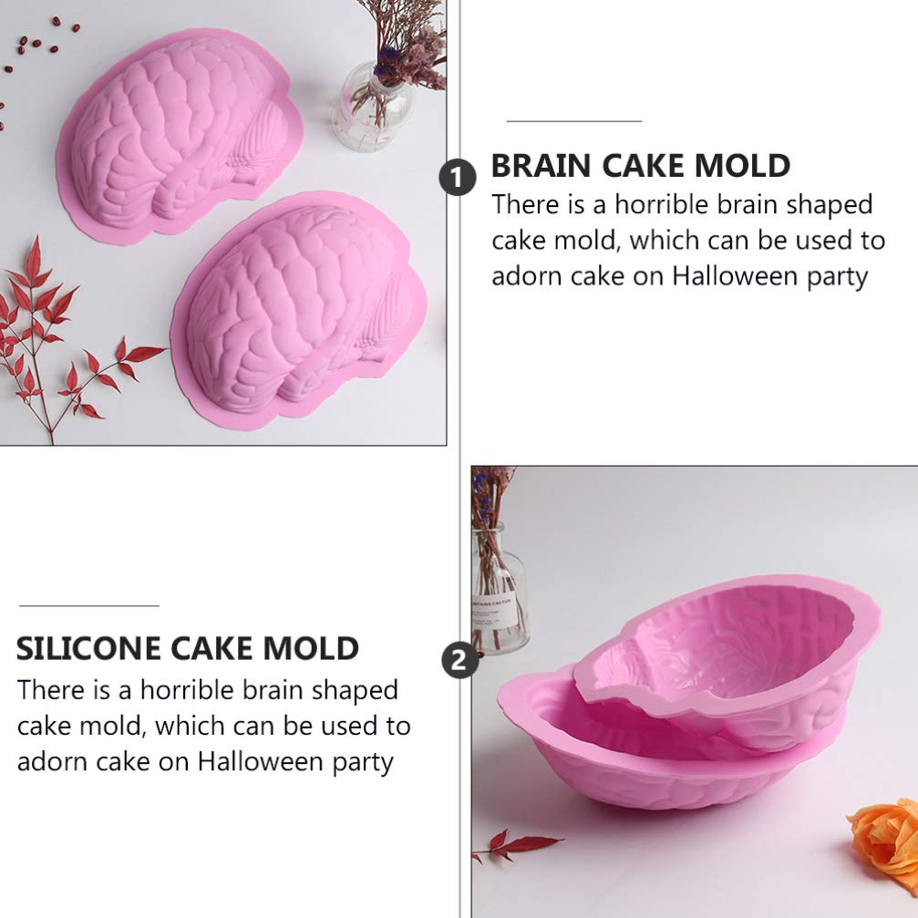 DOITOOL 2PCS Halloween Brain Silicone Molds for Baking - Reusable Cake, Chocolate, Candy & Pudding Molds (8.65x6.48x2.36 Inch) - Perfect for Halloween Parties, Themed Desserts, and Spooky Treats