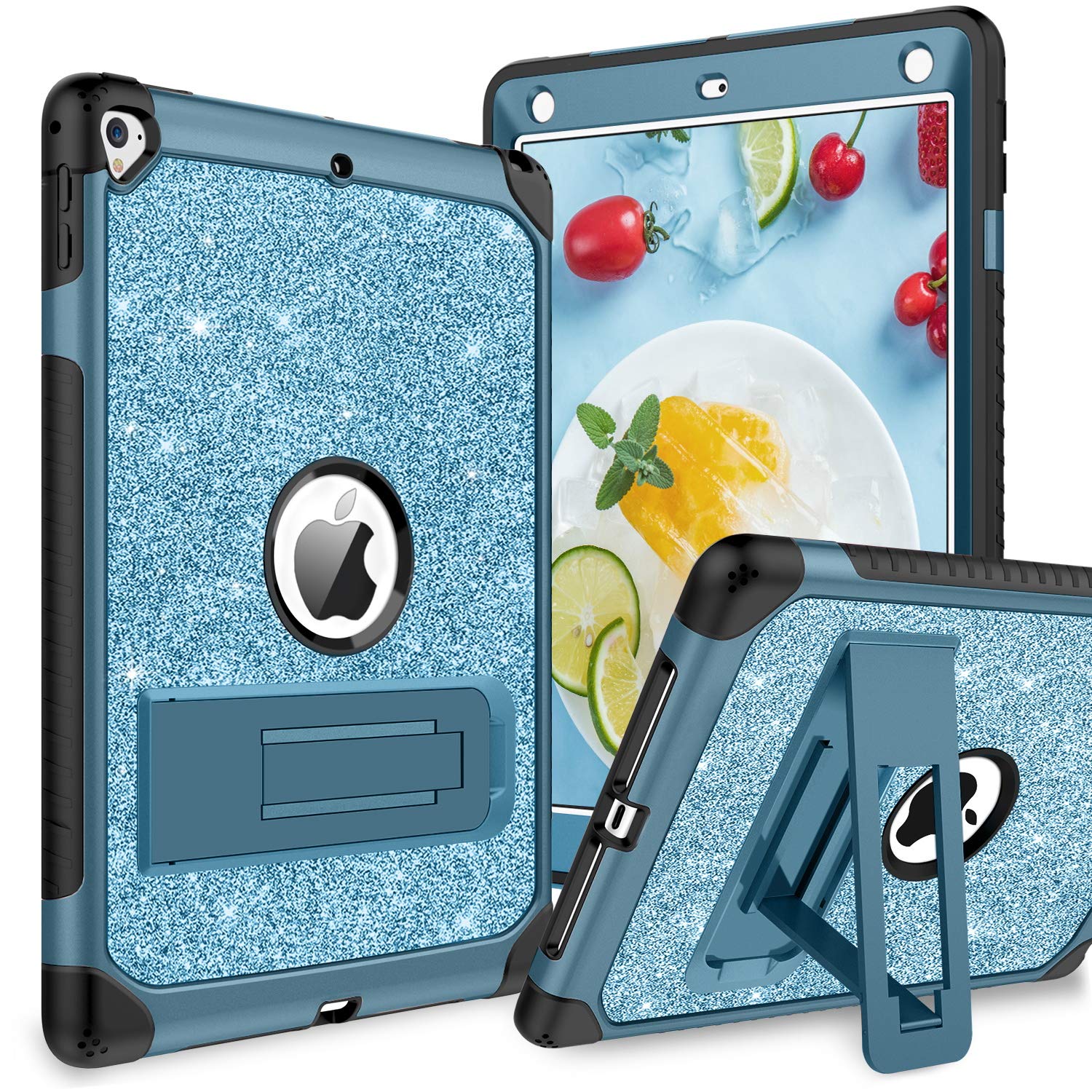 BENTOBEN iPad Case for iPad 6th/5th Gen, iPad 9.7-inch (2017/2018), iPad Air 2, iPad Pro 9.7 - Glitter Sparkle Hybrid Protective Cover with Kickstand | Shockproof Durable Leather Case in Blue | Perfect for School, Work & Travel
