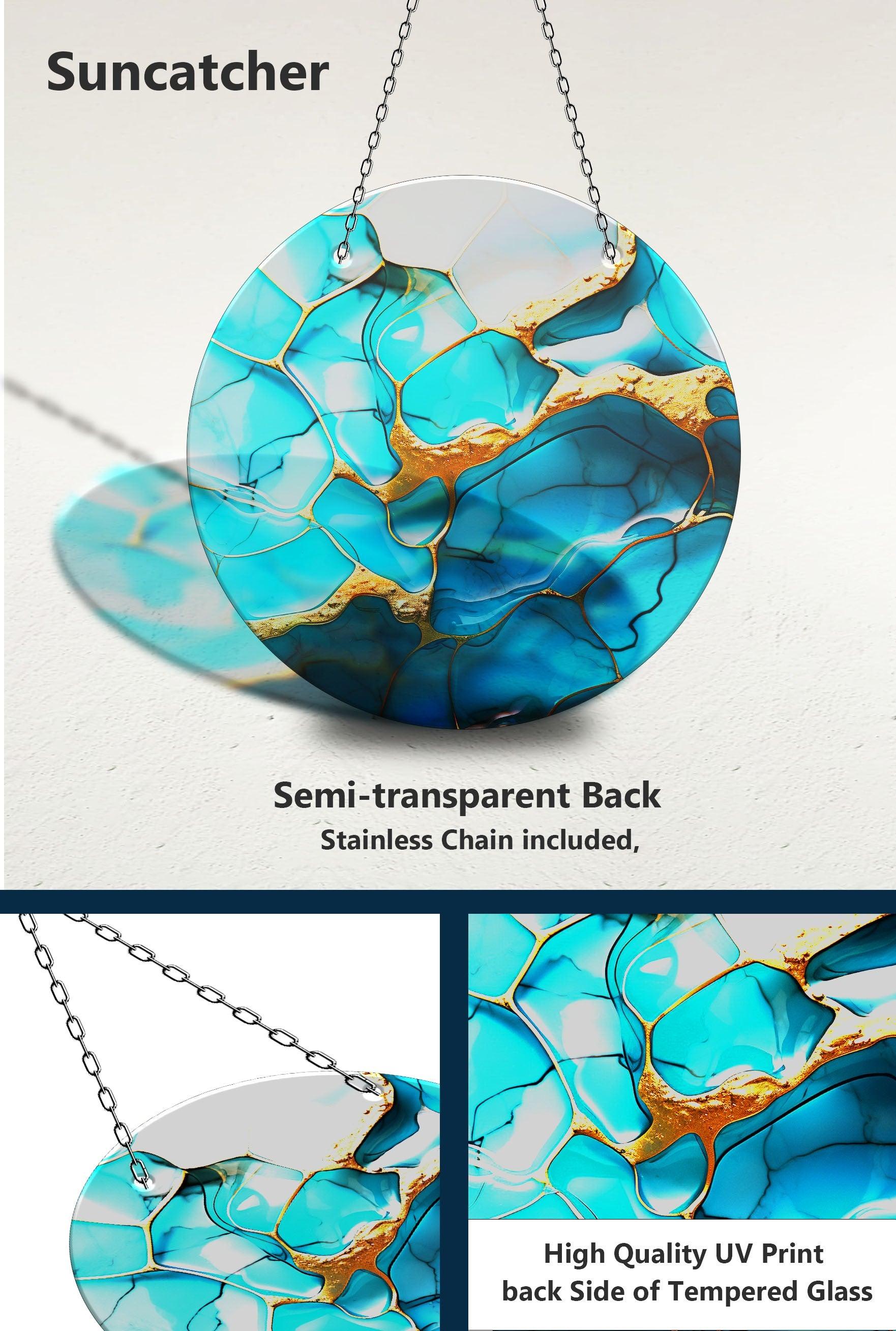 Blue Abstract Marble Suncatcher - Handmade Window Decor for Home & Office - Perfect for Living Room, Bedroom, and Garden Decorations