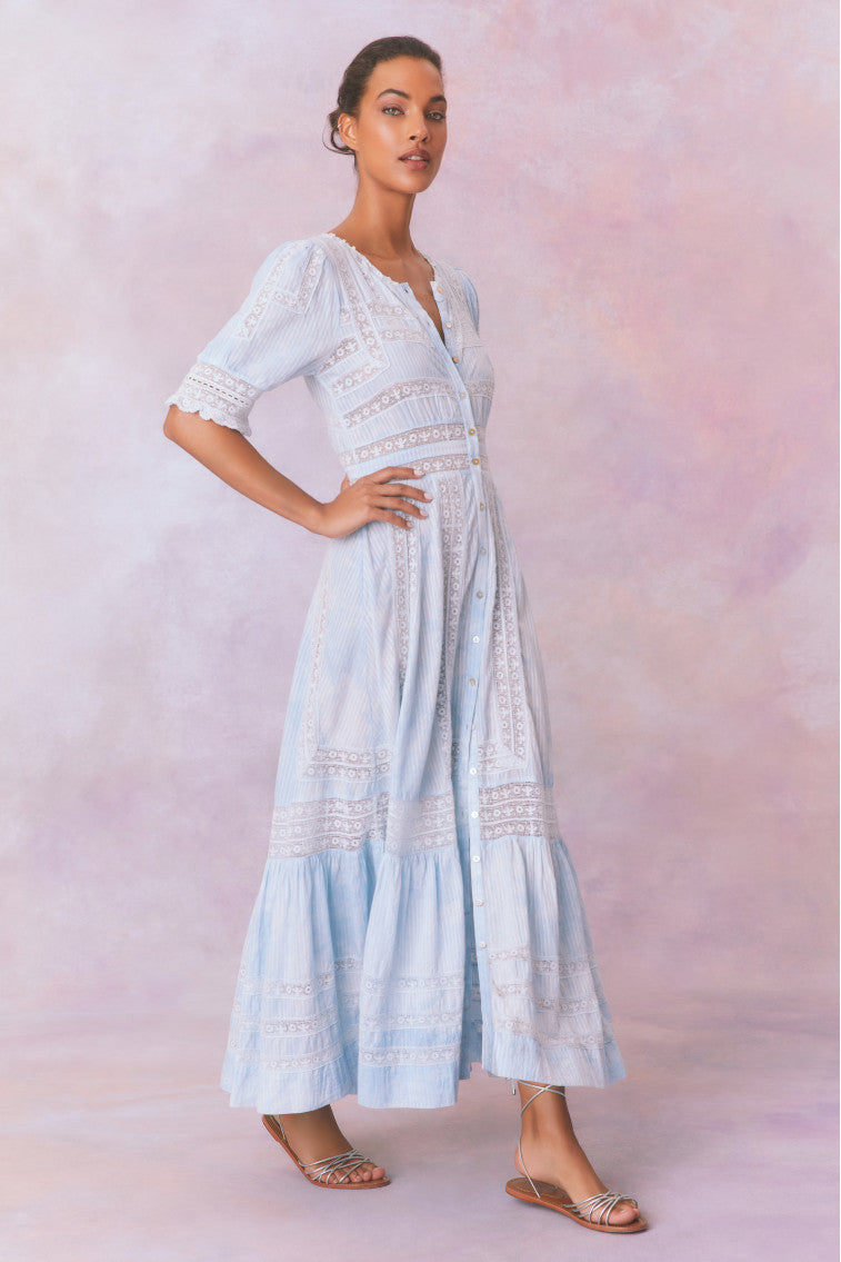 Minka Stripe Hand Dye Lace Maxi Dress - Boho Chic Summer Beach Dress for Women, Perfect for Vacations, Weddings & Date Nights
