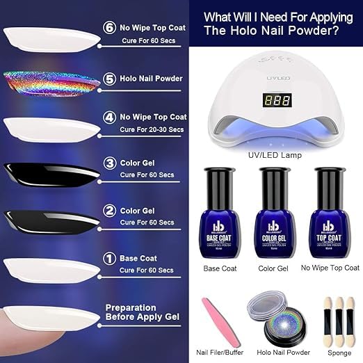 Holographic Nail Powder - Rainbow Unicorn Mirror Effect Glitter Dust for Nail Art | Multi-Effect Holo Powder in 10g Jar | Perfect for DIY Manicures, Salon Nail Designs & Special Occasions