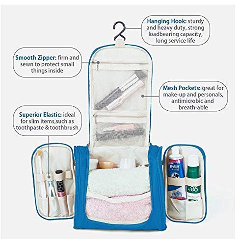 Aepigo Waterproof Travel Toiletry Bag for Women - Makeup Pouch & Cosmetic Organizer with Hook - Perfect for Shower, Gym, Camping & Vacation (Blue)