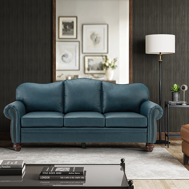 Flavio 81 Genuine Leather Sofa - Premium Full Grain Leather Couch for Living Room, Lounge & Office - Comfortable Modern Sectional Sofa with Sturdy Wood Frame