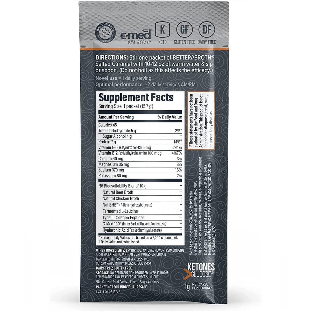 Pruvit Better Broth Salted Caramel - 20 Count Pack for Joint Support, Muscle Recovery & Skin/Hair Health | Keto-Friendly Collagen Drink Mix for Active Lifestyle & Wellness Routine