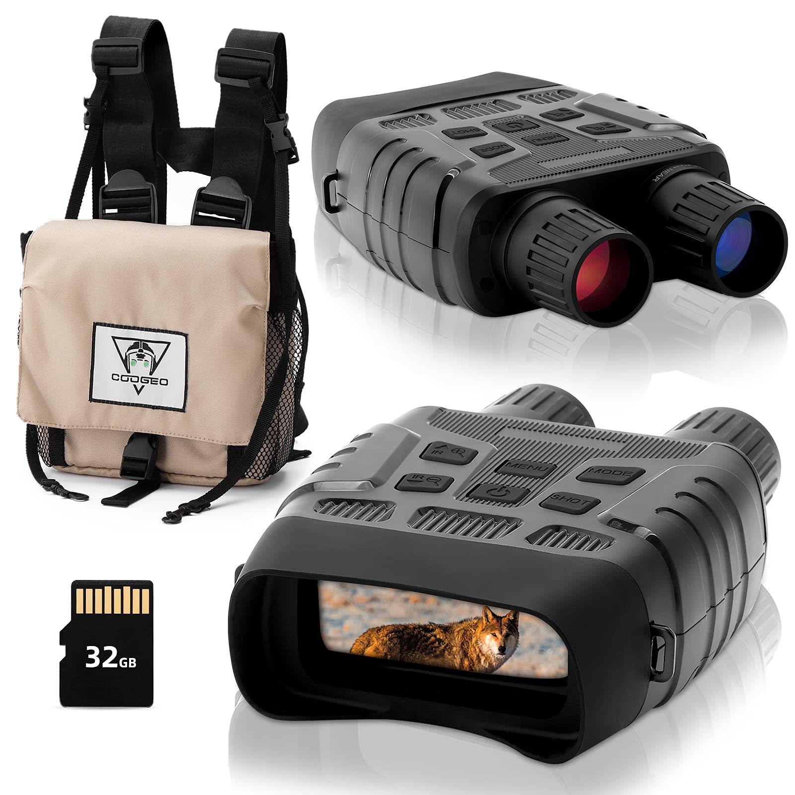 COOGEO Digital Night Vision Goggles for Complete Darkness - HD Infrared Binoculars for Adults with Harness Bag & 32GB Card - Perfect for Hunting, Wildlife Observation, and Nighttime Security Surveillance