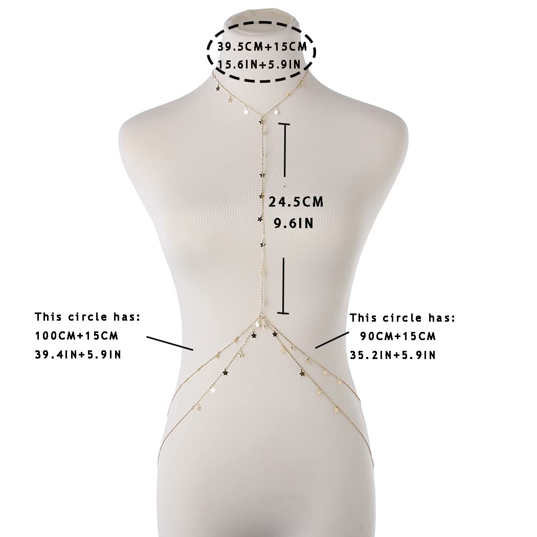 Bounzhi Gold Sexy Body Chain - Crossover Thin Bra Bikini Waist Belly Jewelry for Women | Elegant Star Body Chains for Beach, Pool Parties & Romantic Nights - B-100