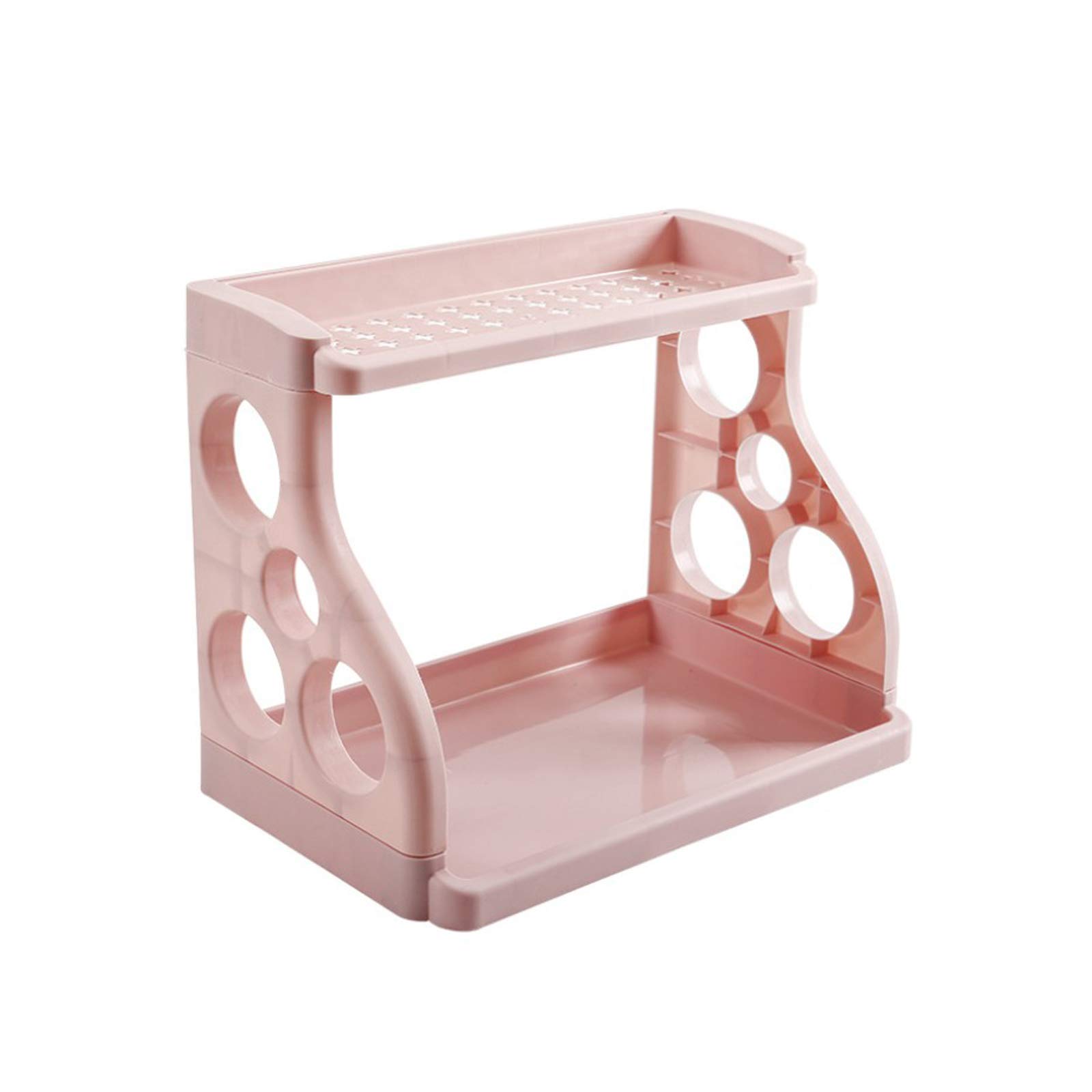 2-Tier Spice Rack Organizer - Space Saving Kitchen Countertop Storage for Spice Jars, Bottles & Cans - Free Standing Spice Holder for Pantry, Cabinet or Counter - Perfect for Small Kitchens & Organized Cooking (Pink)