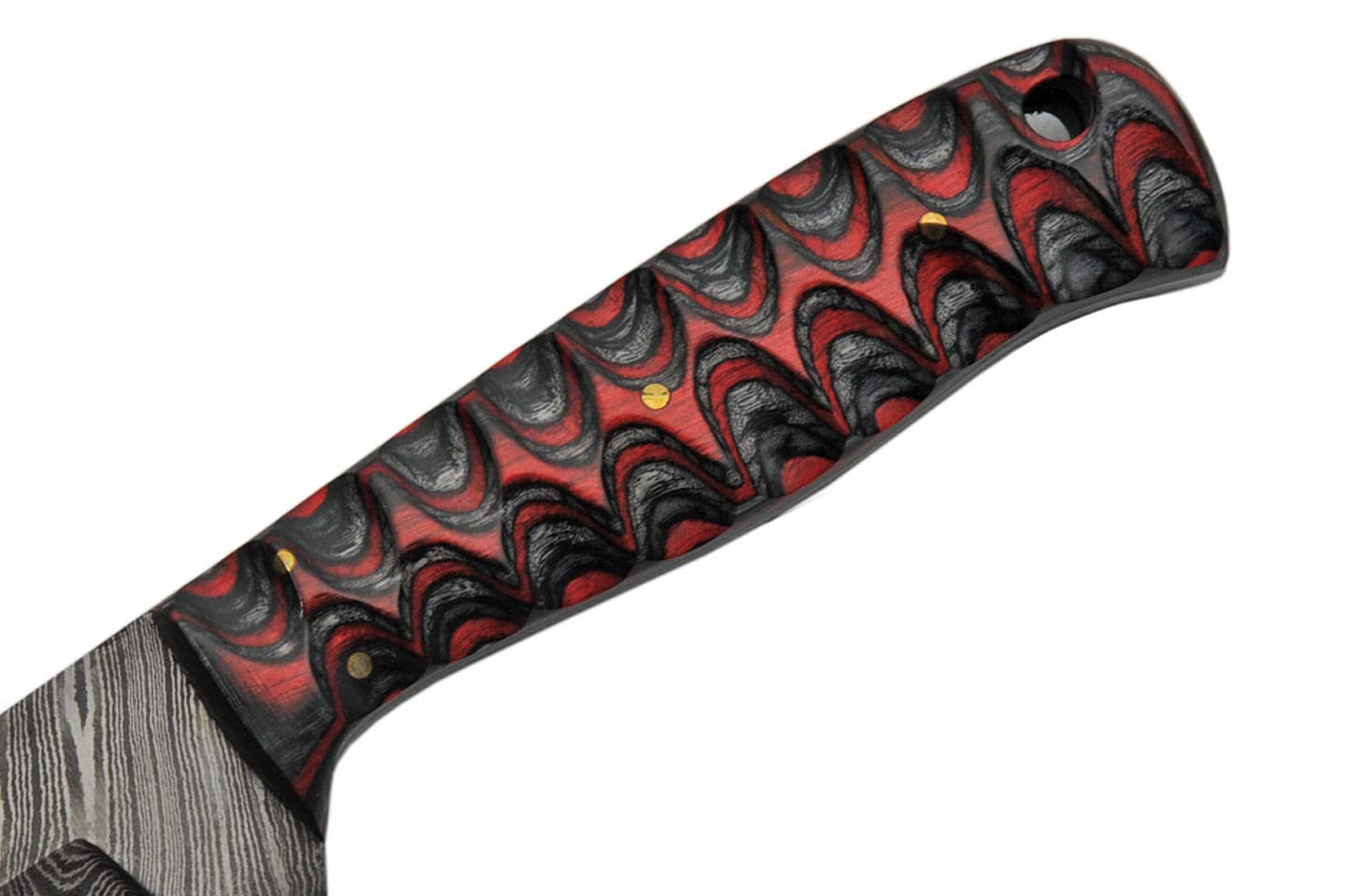Premium Damascus Steel Hunting Knife with Red Twisted Wood Handle - 7.5