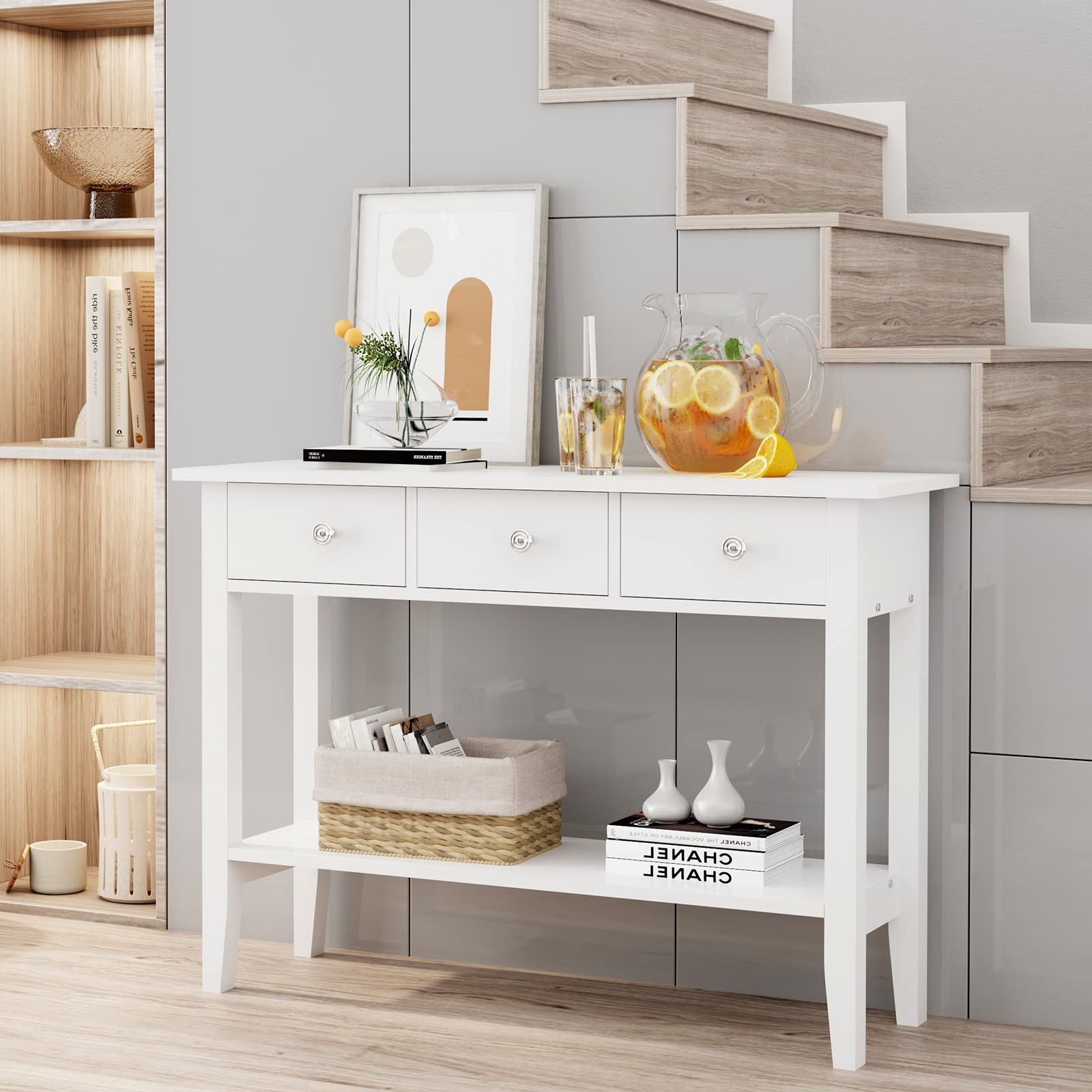 DlandHome White Console Sofa Table - 39.4 Inch Narrow Entryway Table with 3 Drawers & Storage Shelf, Hall Rack for Living Room, Foyer & Home Decor | Perfect for Small Spaces, Behind Sofa or Entryway Organization