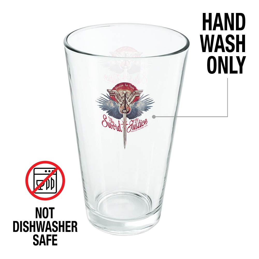 LOGOVISION Wonder Woman Movie Sword Of Justice 16 oz Pint Glass - Tempered Licensed Collectible Drinking Cup | Perfect Gift for DC Fans, Great for Beer, Soda, Water - Ideal for Movie Nights, Parties & Superhero-Themed Events