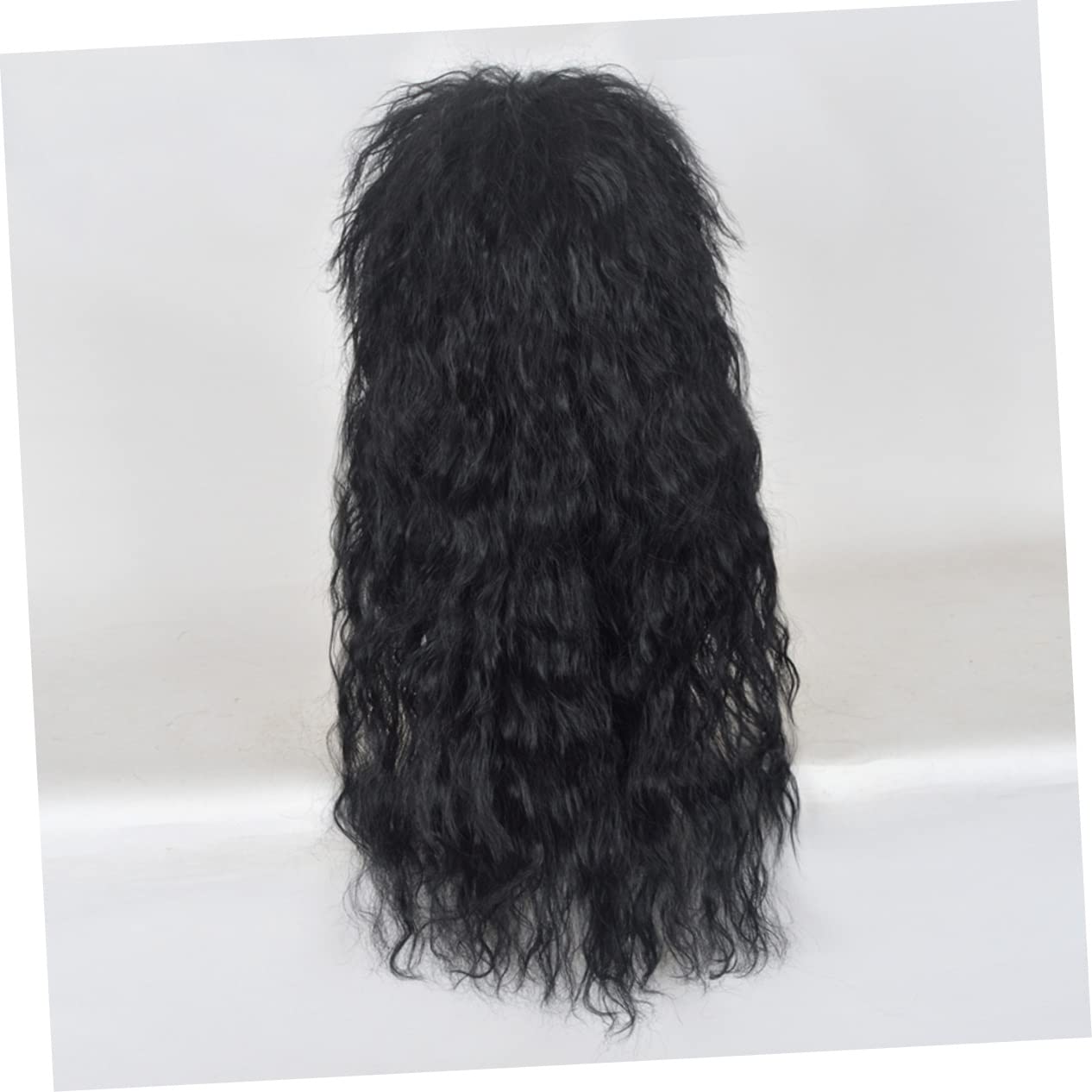 **Mikinona Heat Resistant Curly Hair Male Wig - 80s Retro Punk Style Long Fluffy Black Wig for Cosplay, Halloween, and Themed Parties**