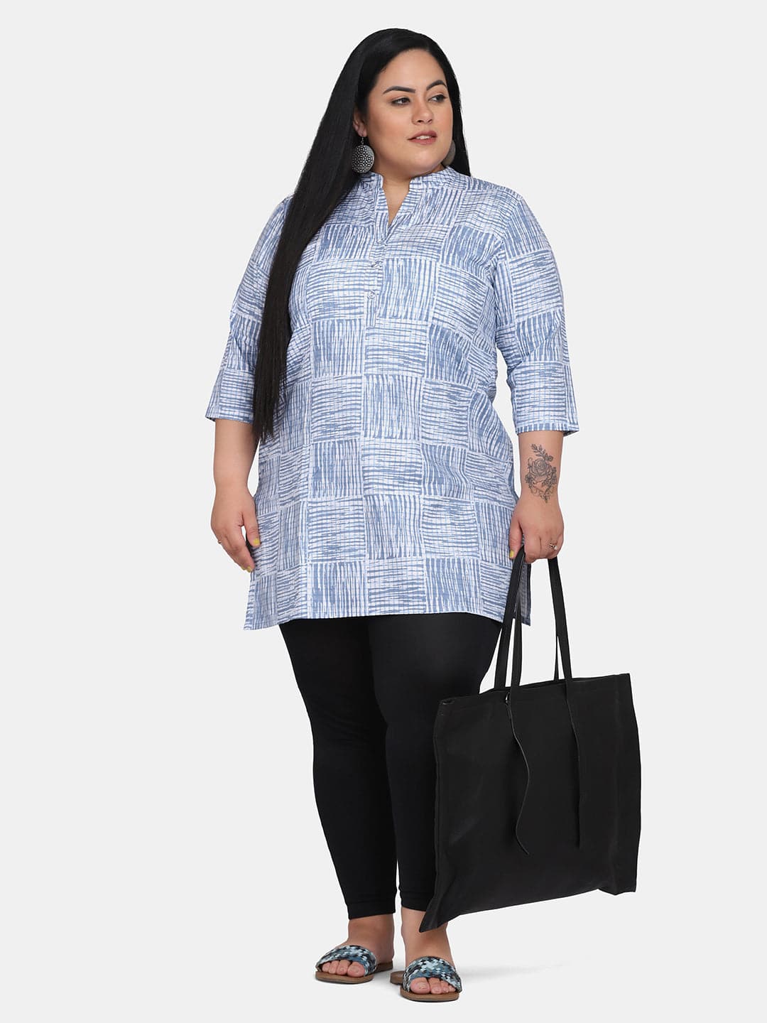 Stylish Abstract Printed Kurta for Women - Blue & White Office Wear | Perfect for Work, Casual Outings & Festive Occasions