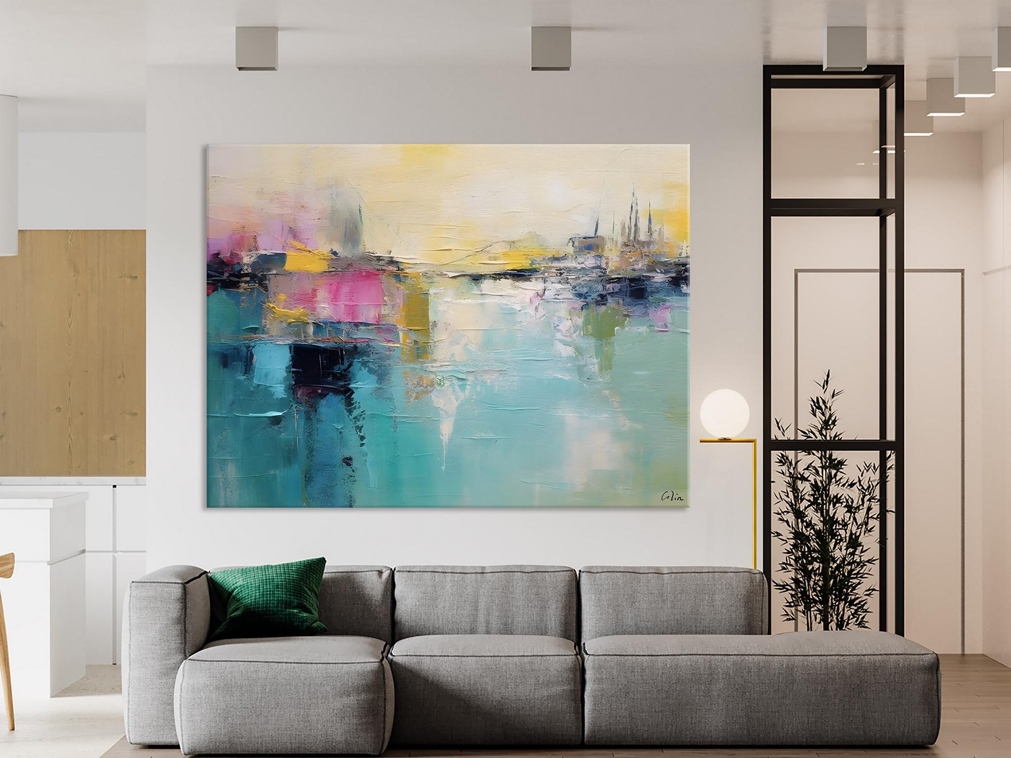 Abstract Acrylic Paintings for Living Room & Bedroom - Hand Painted Contemporary Canvas Wall Art - Original Modern Home Decor - Perfect for Sofa Backdrop & Bedroom Accent Wall