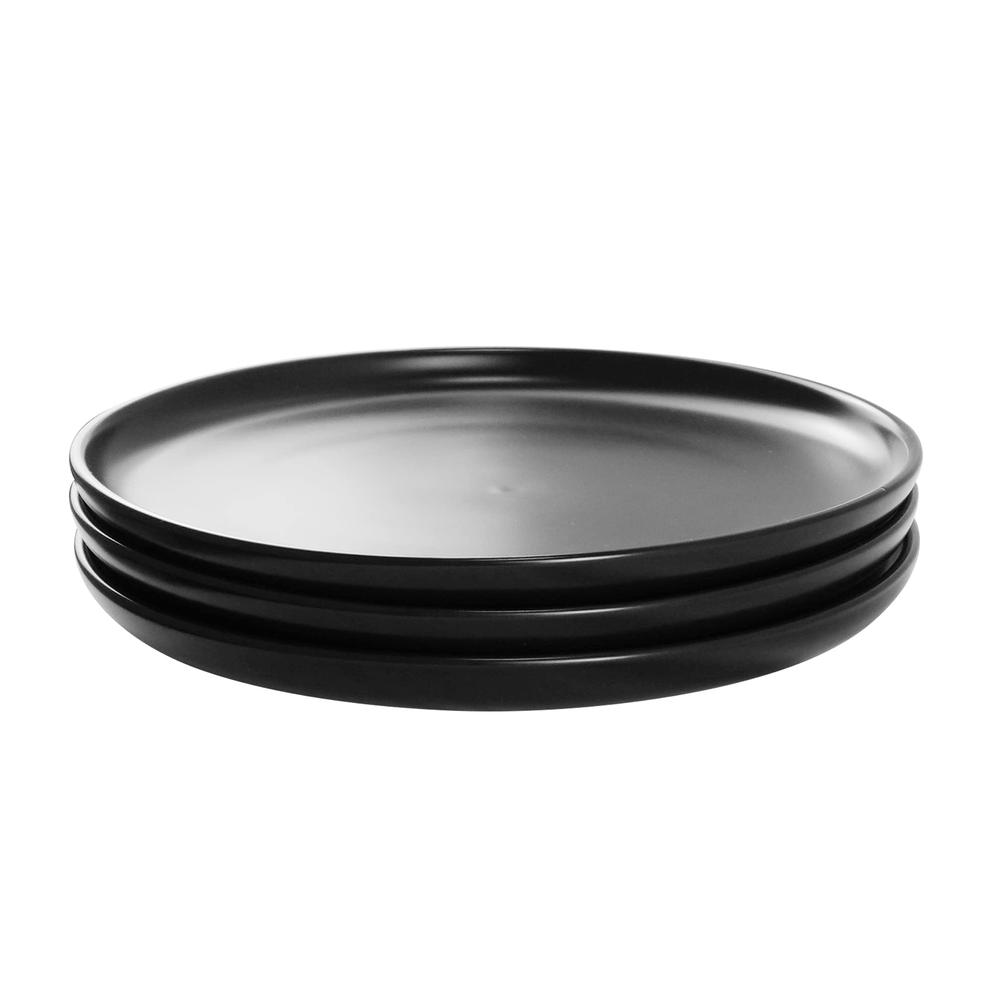 JUKFITA 8 Inch Ceramic Dinner Plates Set - Matte Glaze Porcelain Appetizer Salad Dessert Dishes - Scratch Resistant, Oven & Dishwasher Safe - Set of 3 Black - Perfect for Dining, Entertaining & Everyday Use