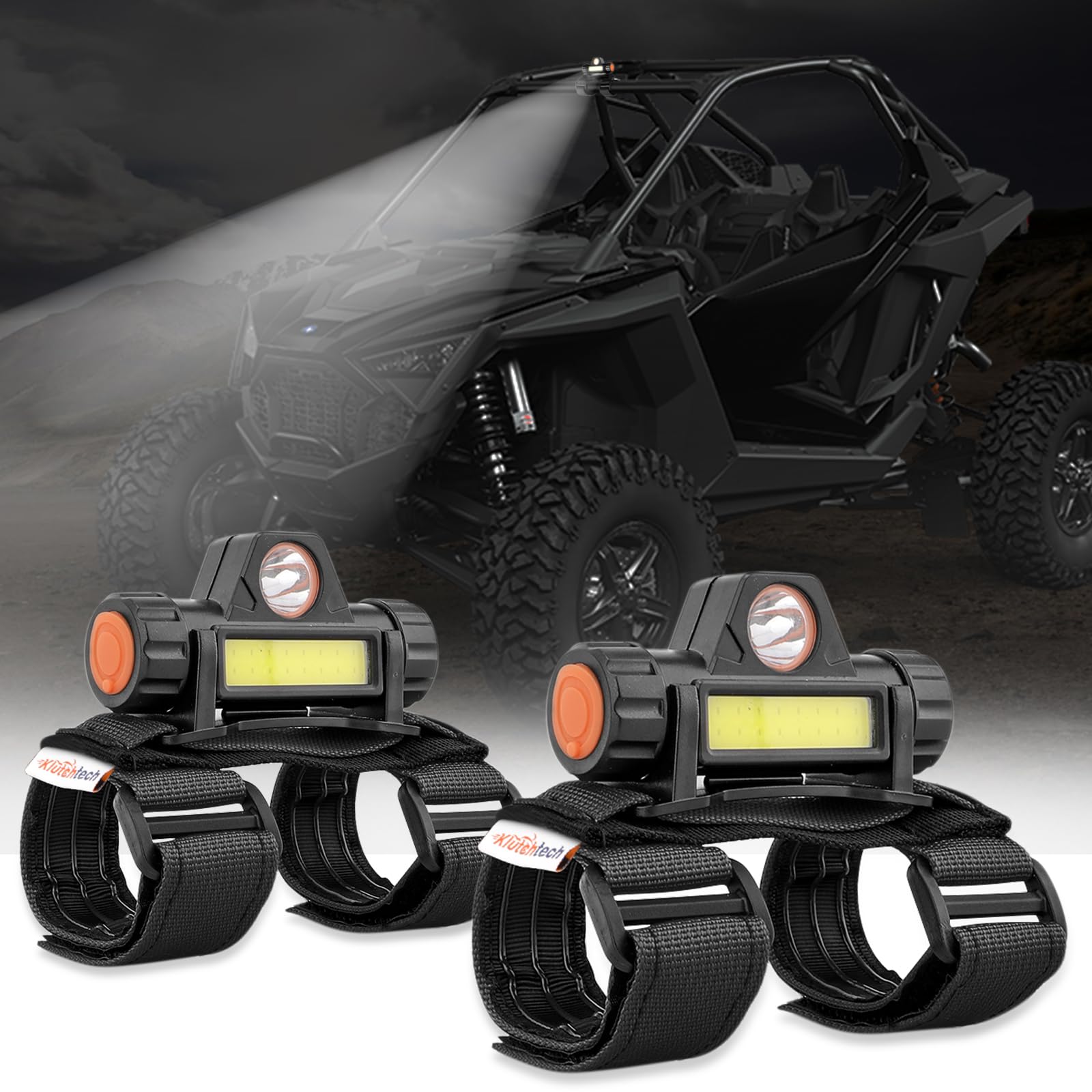 Waterproof UTV Dome Light Roll Bar LED Light for 1.5-2.0 inch Roll Bars - Fits Polaris RZR, ATV, Truck, Boat & Off-Road Vehicles - Interior Lighting for Night Rides, Camping & Marine Use (Black, 2-Pack)
