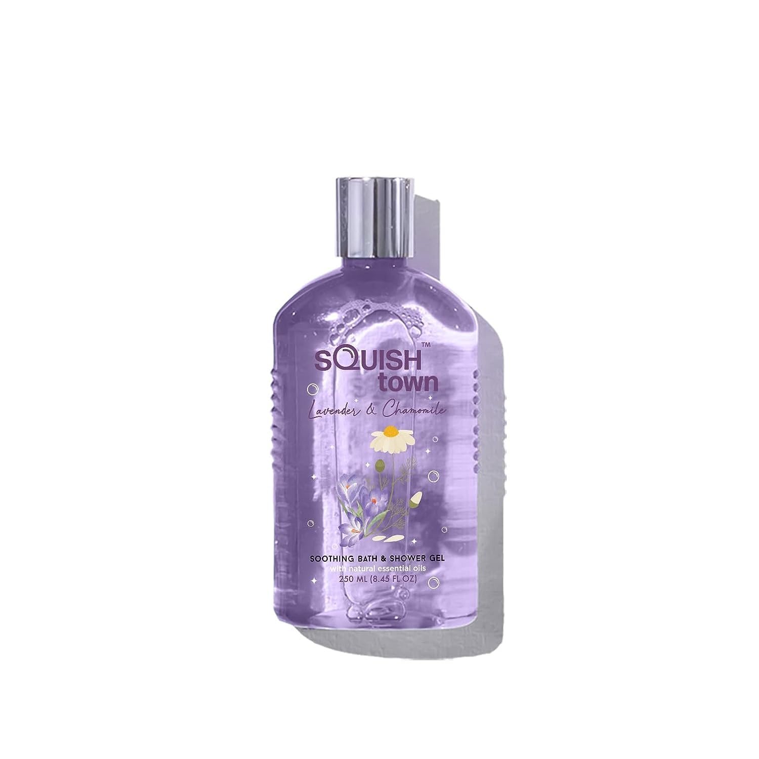 Sq'uishtown Lavender & Chamomile Soothing Bath & Shower Gel - Natural Essential Oils Aromatherapy for Relaxation | 8.5oz (250ml) | Unisex Body Wash for Stress Relief & Better Sleep | Perfect for Spa Nights & Self-Care Routines