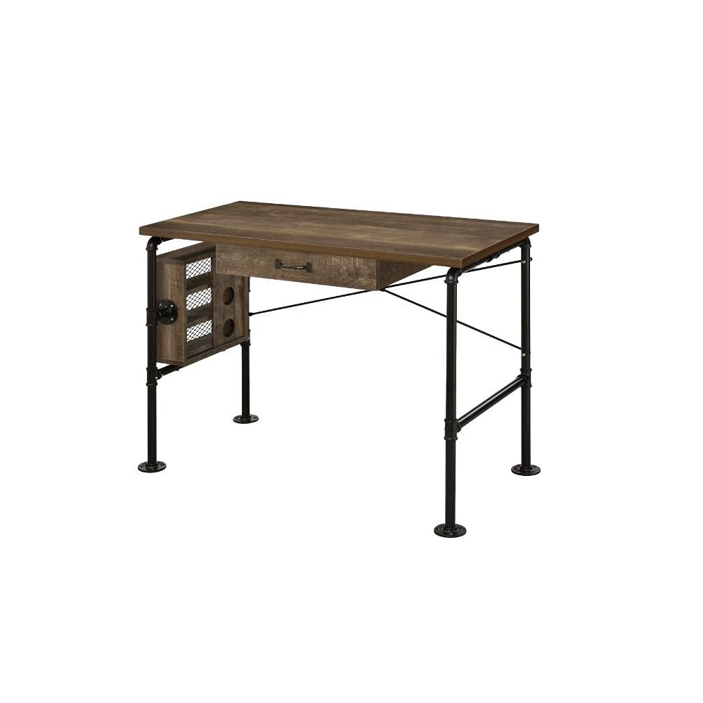 PovKeever Writing Desk - Weathered Oak & Black Finish, Modern Home Office Desk for Small Spaces, Perfect for Study, Work, and Remote Learning