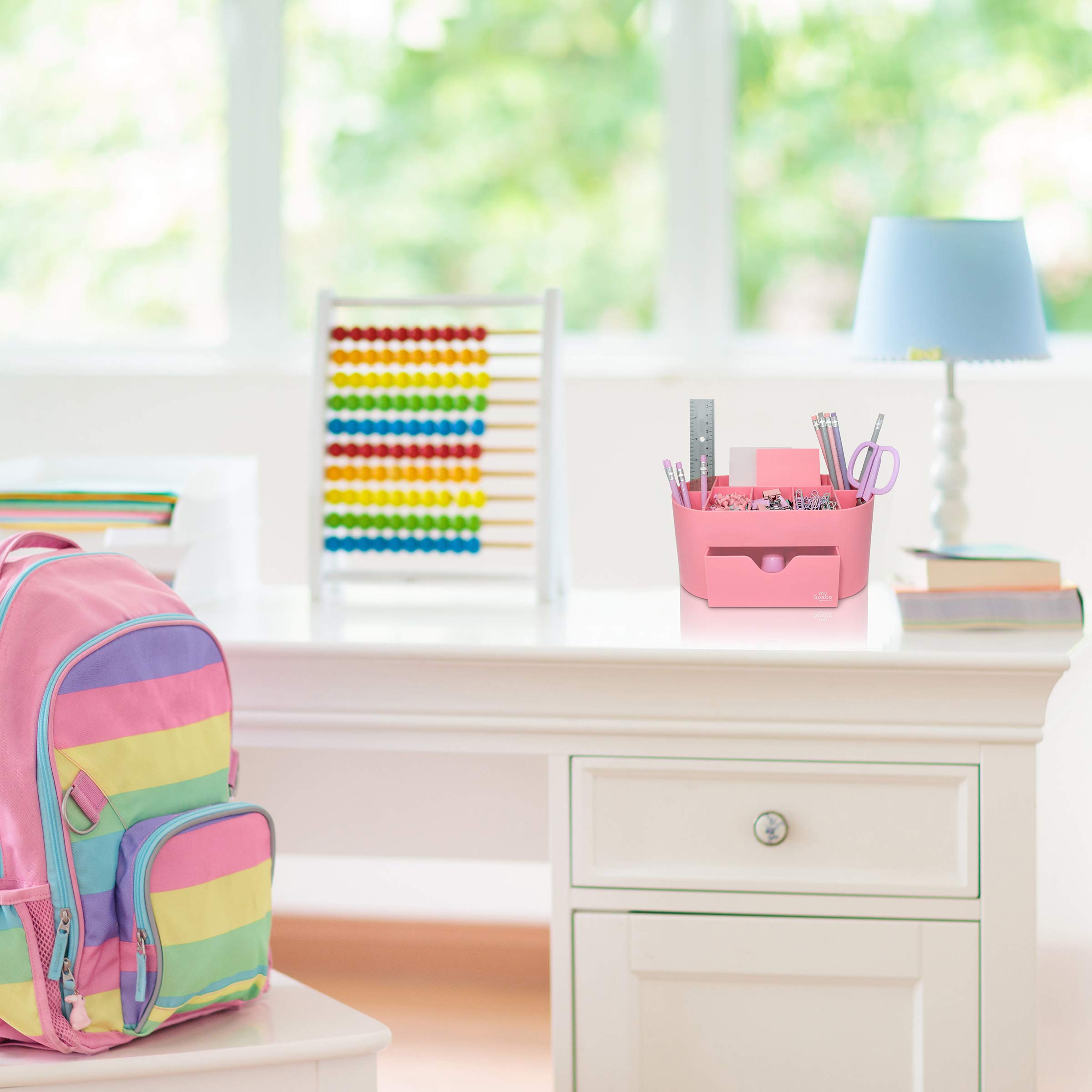 Pink Desk Organizer for Office Supplies - Stylish Pen Holder & Desktop Organizer for Home, Office, School & College Dorm - Perfect for Study, Work & Organization (Pink)