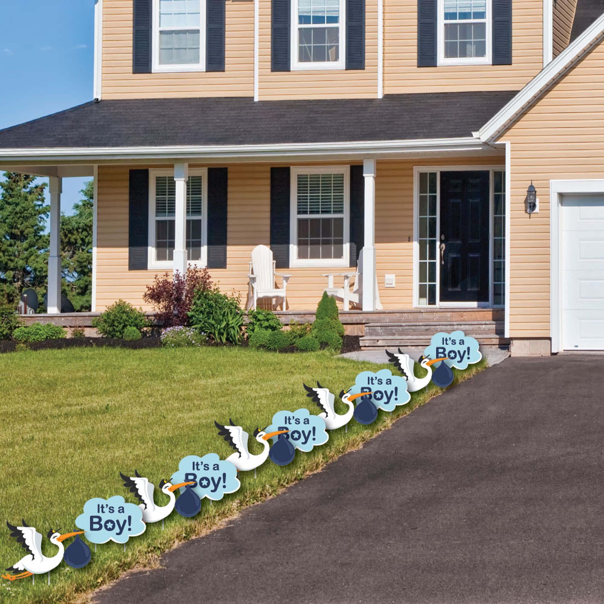 Big Dot of Happiness Boy Special Delivery - Blue 'It's a Boy' Baby Announcement Lawn Decorations - 10-Piece Outdoor Stork Yard Sign Set for Baby Showers, Gender Reveals & Newborn Celebrations