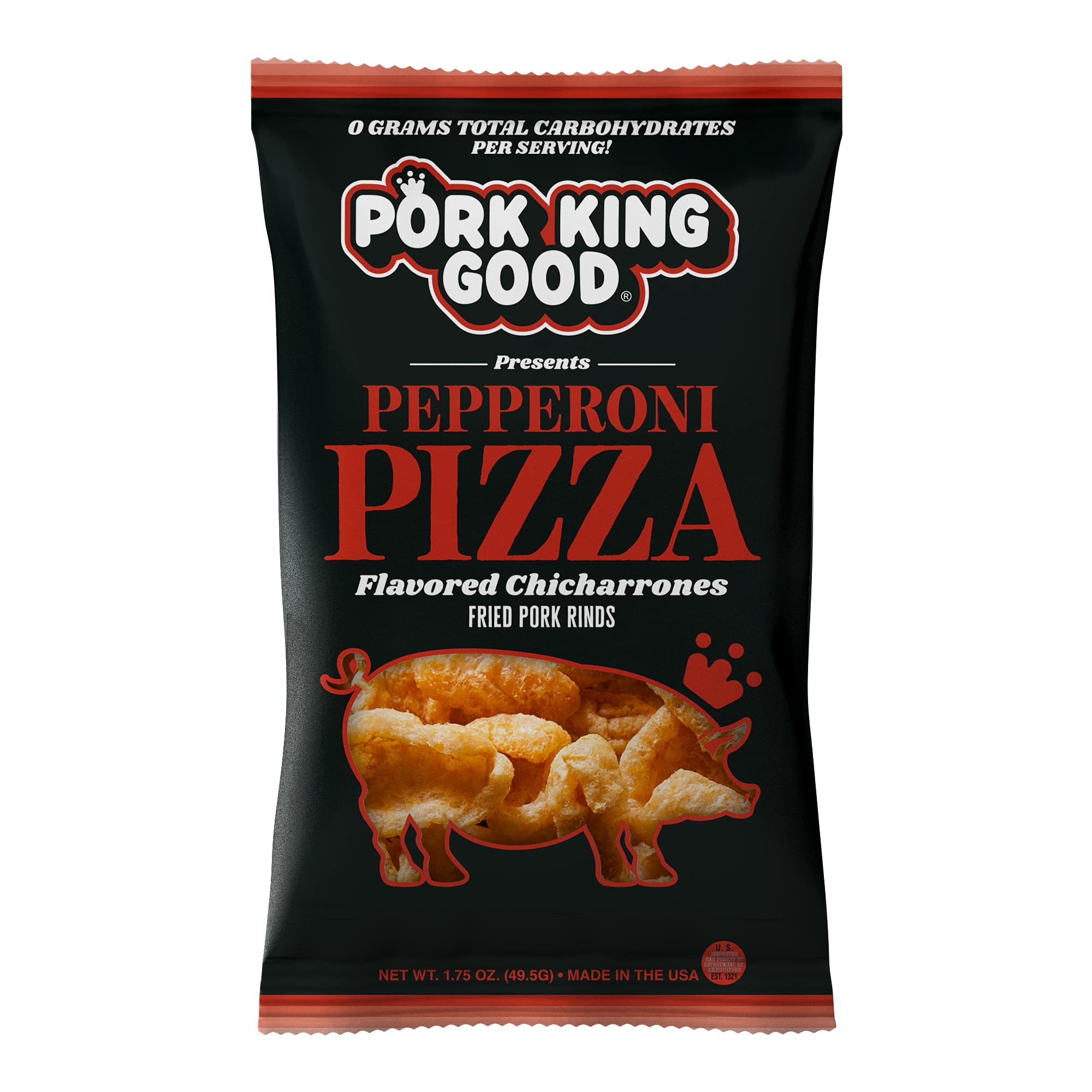 Keto-Friendly Pork King Good Pepperoni Pizza Pork Rinds (Chicharrones) - 4 Pack | Low Carb, Gluten-Free Snack for Keto Diet, Weight Loss & Movie Nights