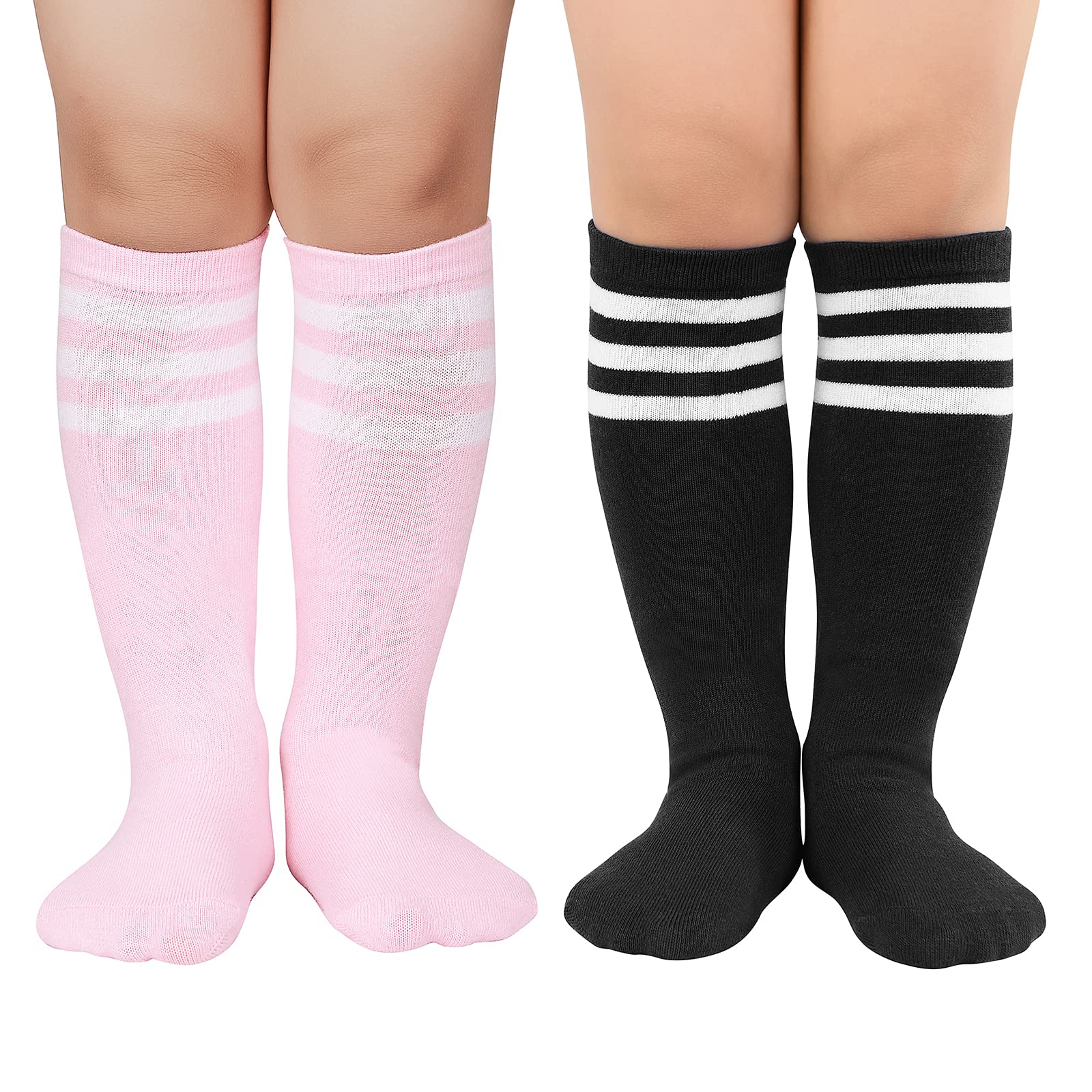 **Kids Knee High Sports Socks - Striped Soccer Uniform Socks for Boys & Girls - Perfect for School, Games & Team Activities**