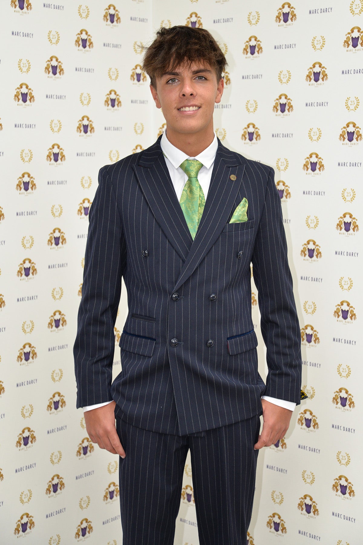 Rocco Navy Pinstripe Double Breasted Two-Piece Suit for Men - Formal Business Attire & Wedding Suits | Inspired by Coronation Street's Mason Radcliffe (Luca Toolan)