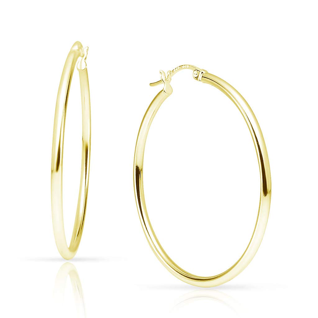 Sterling Silver Click Top Hoop Earrings 15-70mm | Lightweight Yellow Gold Dipped | Everyday Wear, Gift for Her, Party & Wedding Jewelry