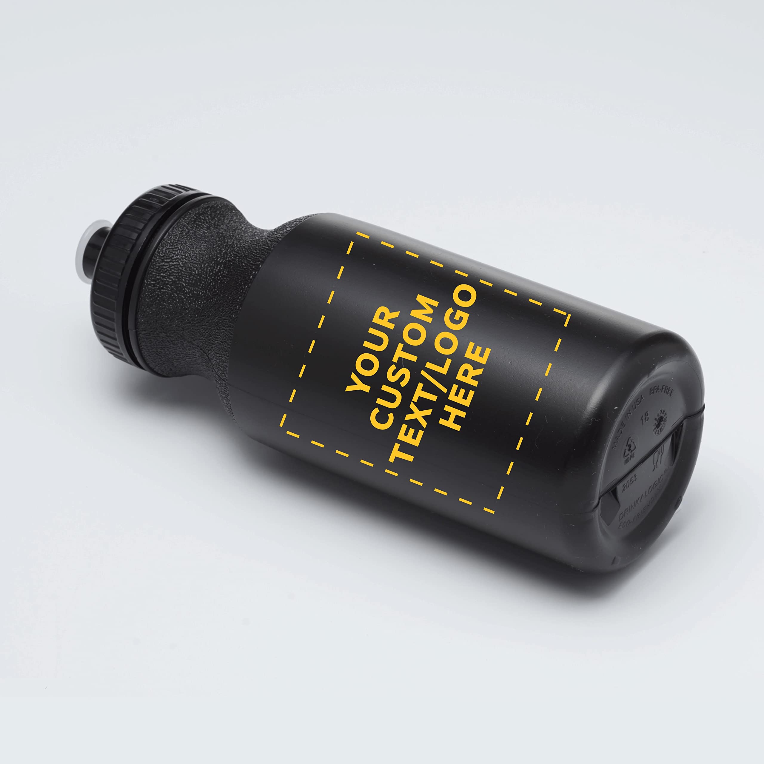 Custom 20 oz. Water Bottles with Push Cap - Bulk Pack of 50 Personalized Sports Bottles - Ideal for Gym, Hiking, Camping & Outdoor Activities - Black - Great for Team Events, Corporate Gifts & Promotional Giveaways