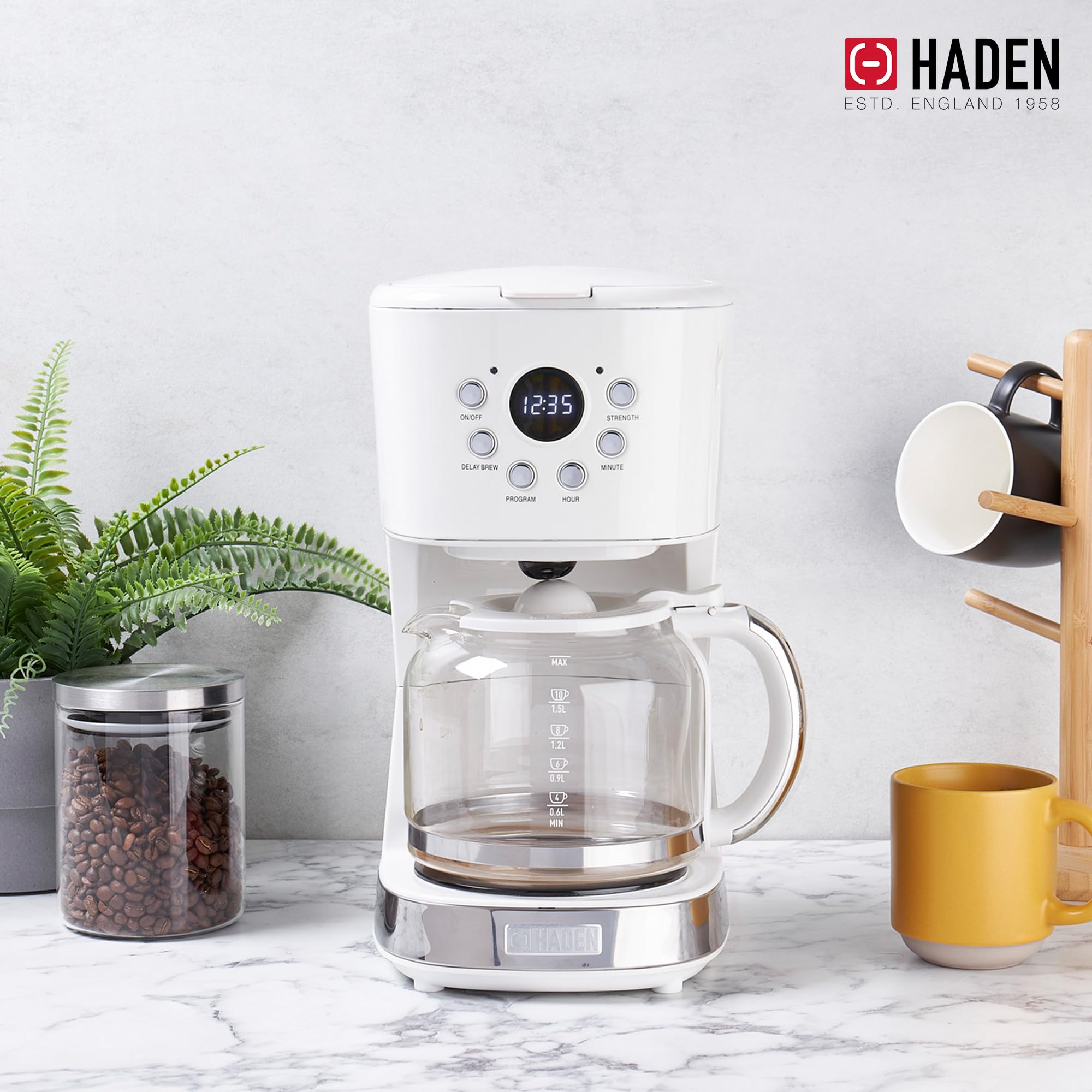 HADEN 12 Cup Drip Coffee Maker with 1.7L Stainless Steel Electric Kettle - Ivory & Chrome | Fast Brewing, Auto Shut-Off | Perfect for Home, Office & Kitchen Use