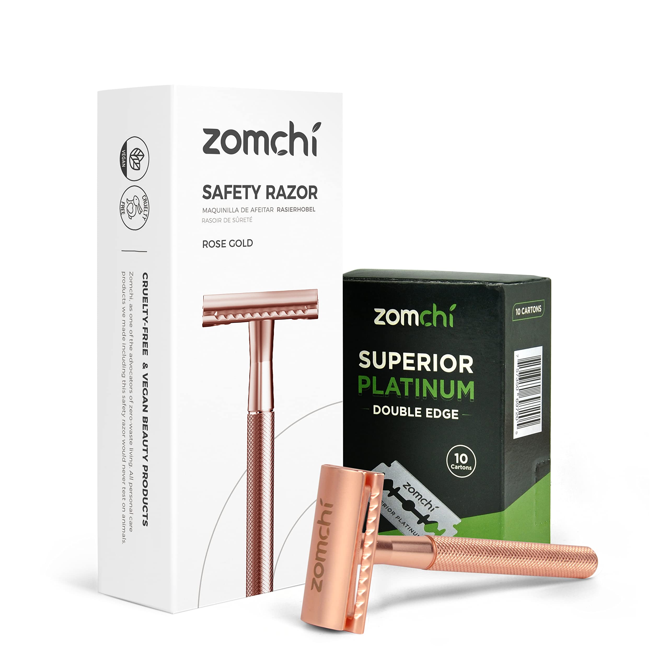 Premium Rose Gold Double Edge Safety Razor for Women - Includes 50 Stainless Steel Blades - Smooth Shaving for Legs, Underarms & Bikini Line - Eco-Friendly Hair Removal Gift Set