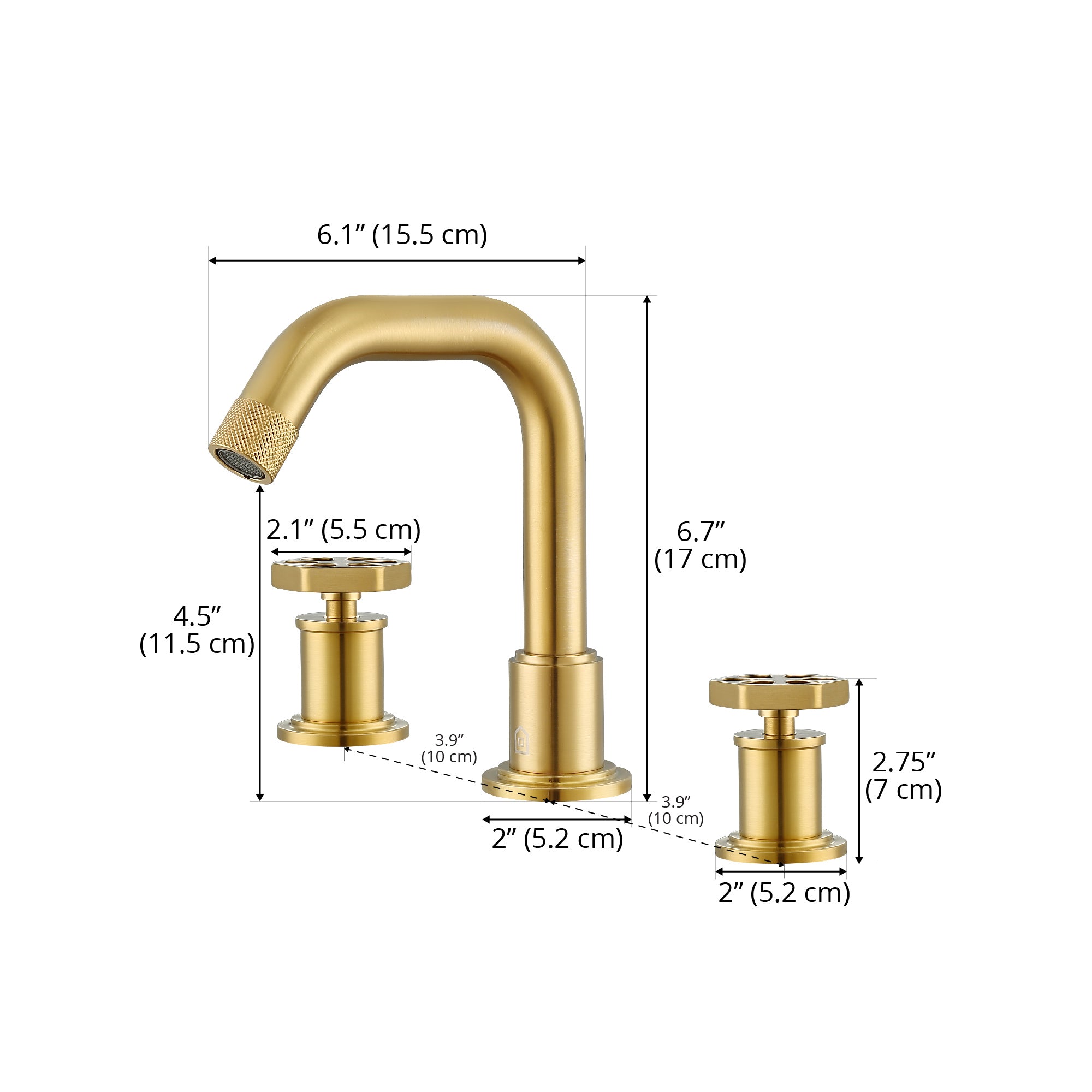 Ancona Industria Brushed Titanium Gold Widespread Bathroom Faucet - Hexagonal Two Handle 3 Hole Design for Modern Vanities | Perfect for Master Bathrooms, Powder Rooms & Guest Suites