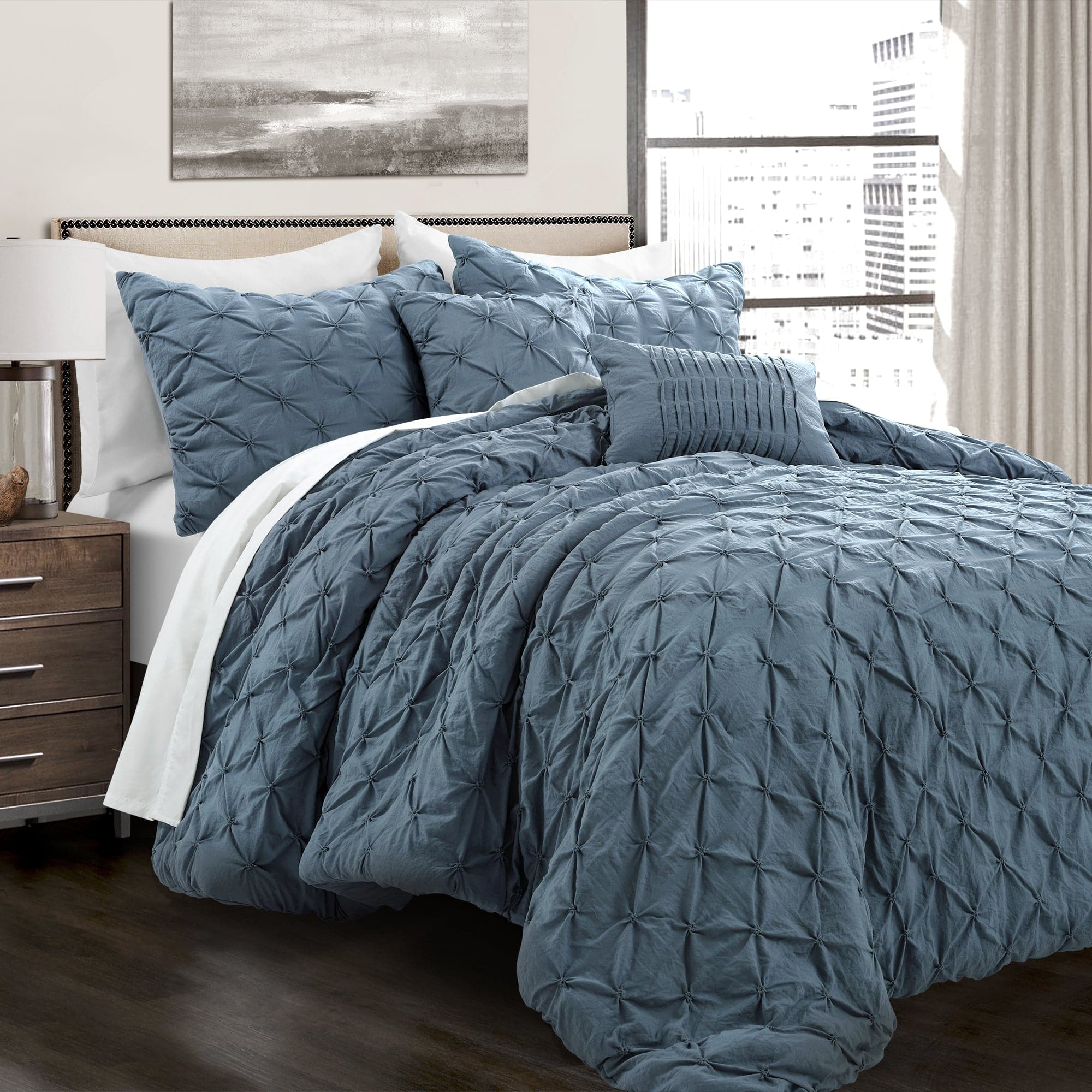 Ravello Pintuck 5-Piece Comforter Set - Queen Size Bedding with Pillow Shams - Luxury Soft Microfiber for Cozy Bedroom Decor