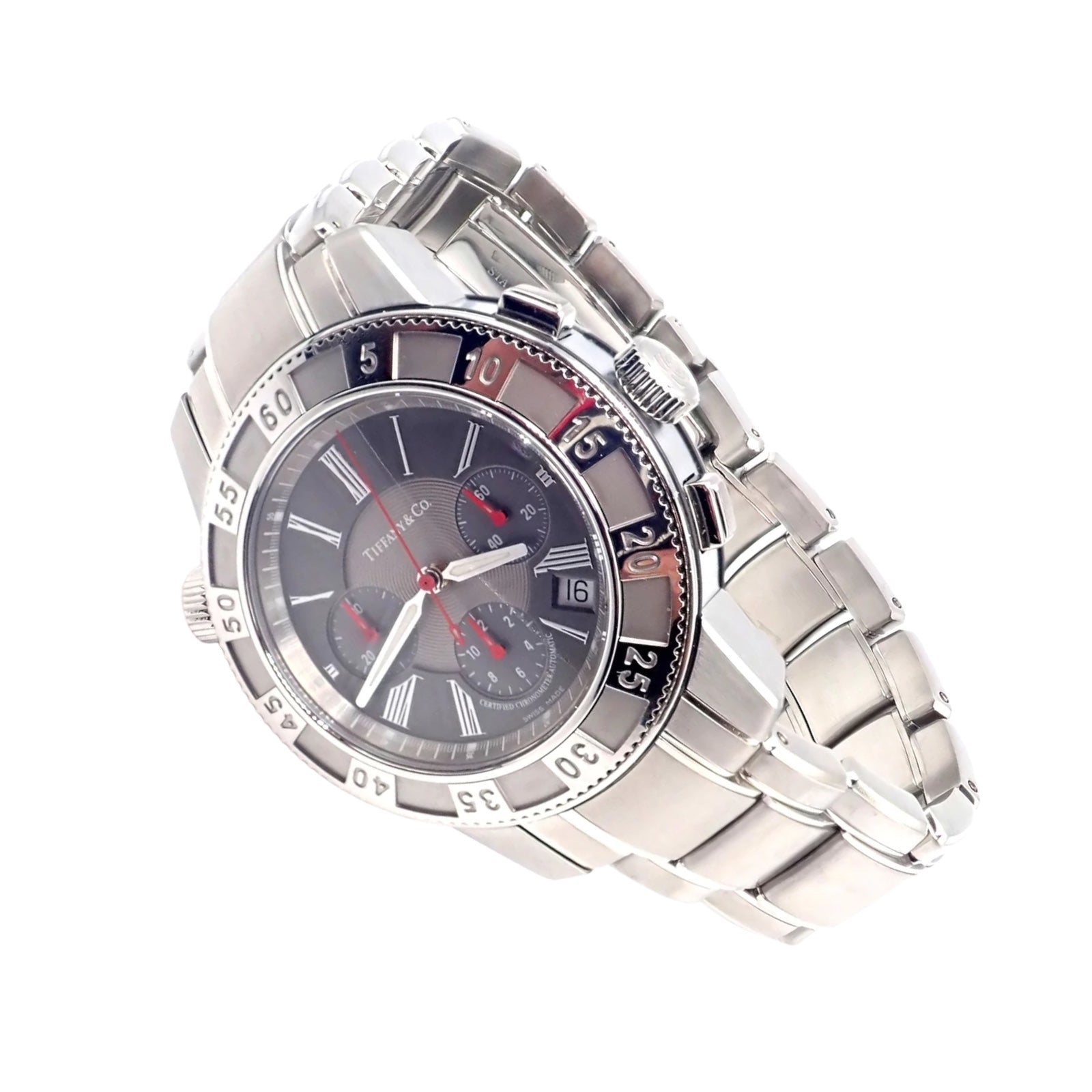 Authentic Tiffany & Co Mark T 57 Stainless Steel Chronograph Automatic Watch for Men - Luxury Dress Watch for Business, Formal Events & Special Occasions