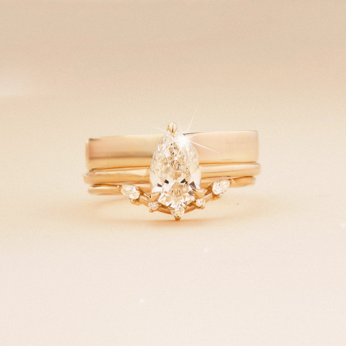 14K Yellow Gold Pear Diamond Ring – Unique Sea to Sky Design – Perfect for Weddings, Anniversaries & Special Occasions