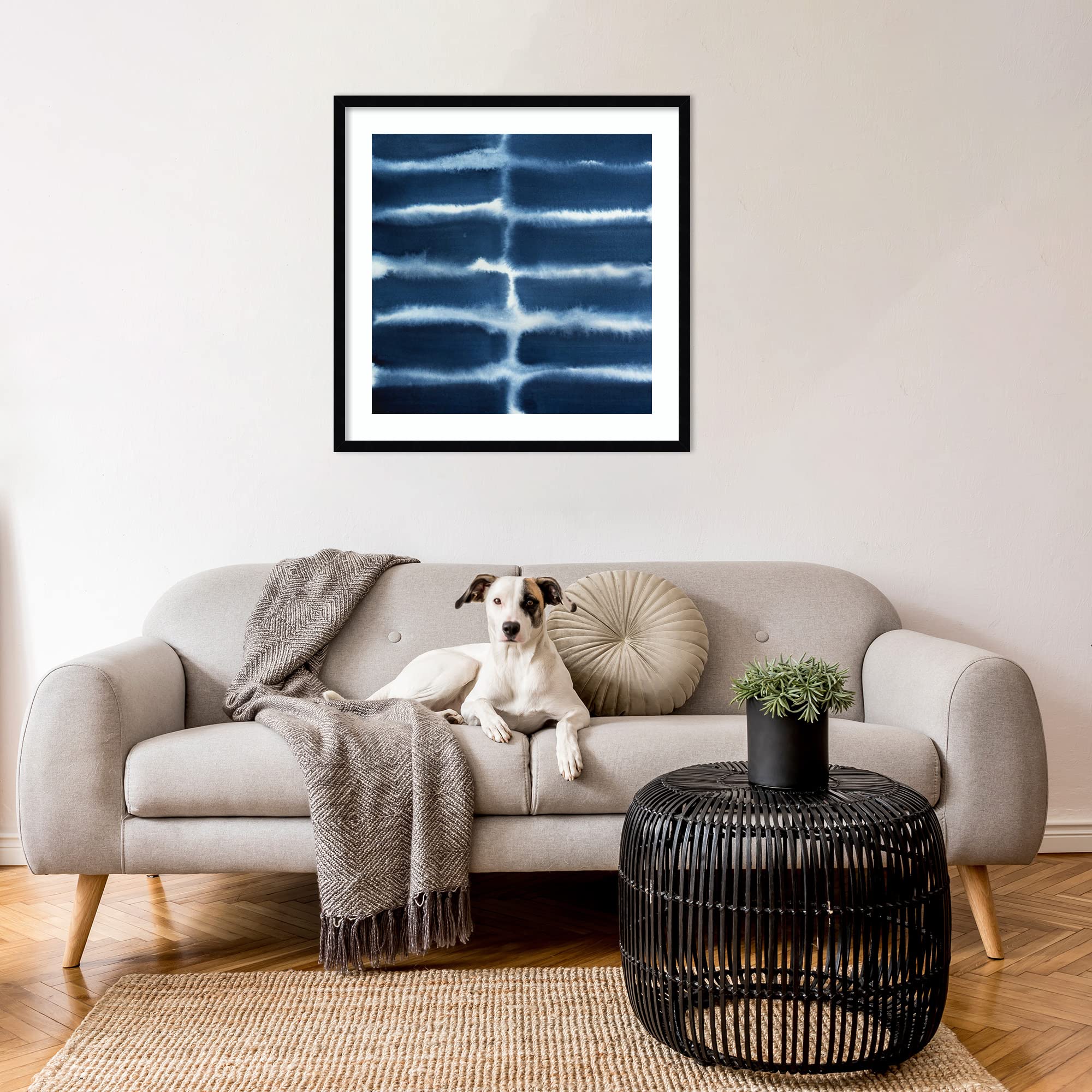 Grace Popp Indigo Bleed V Abstract Framed Wall Art Print 25x25 - Modern Contemporary Decor, Medium Poster Painting for Living Room, Bedroom, Office - Perfect for Home & Office Decor, Gift Idea for Art Lovers